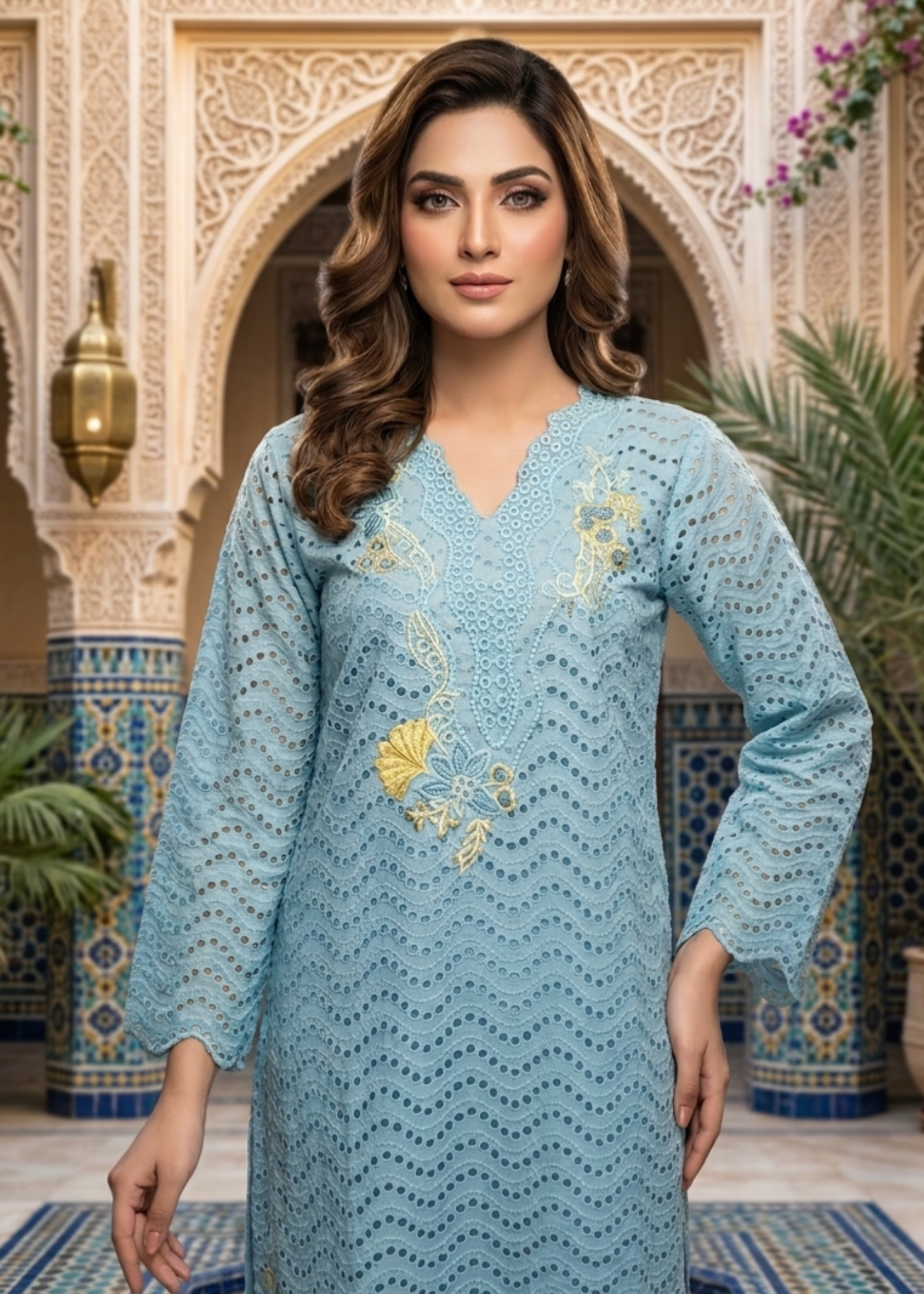 poly lawn Kurta Set in Powder blue, sky blue