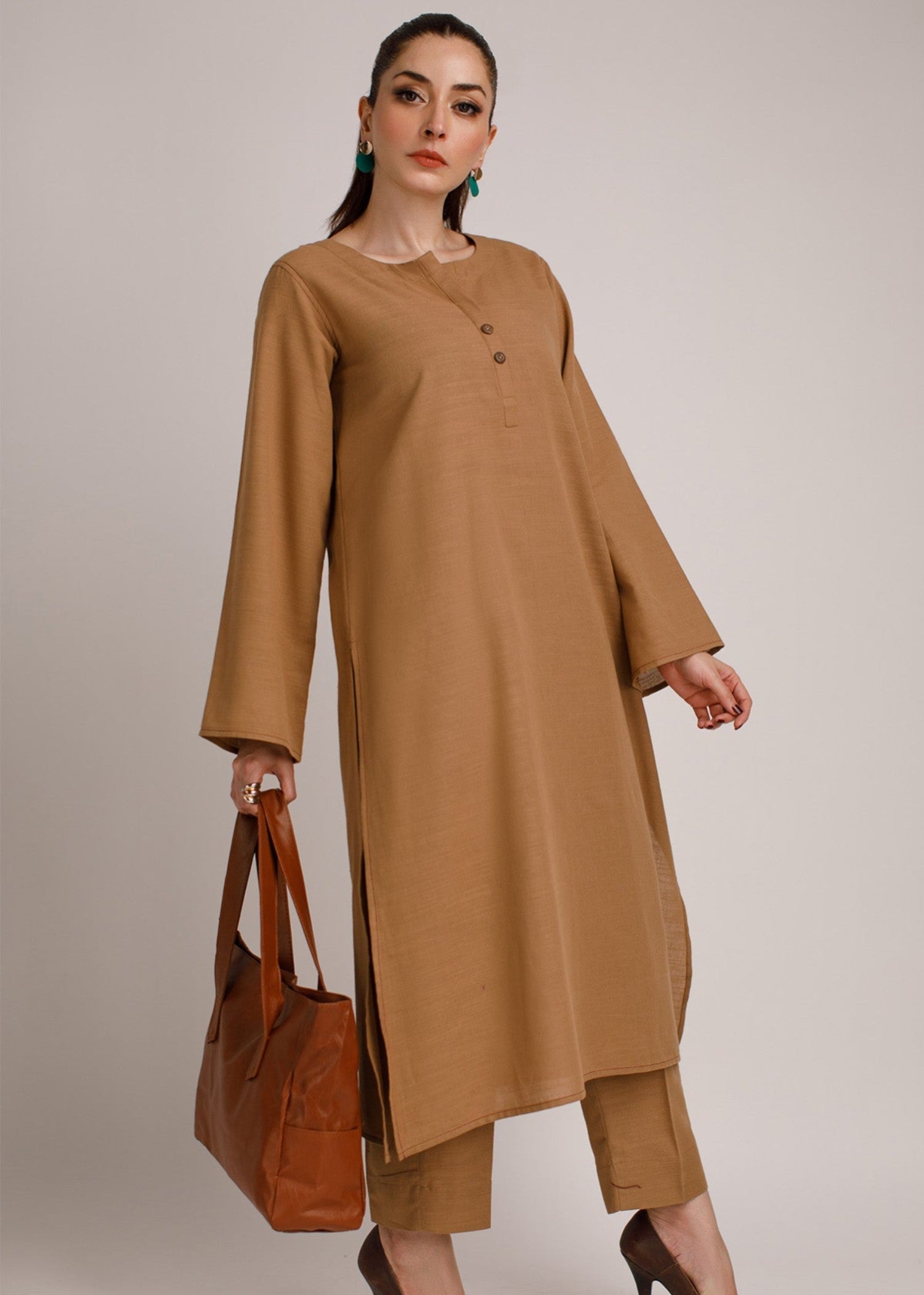khaddar Kurta Set in Earth brown