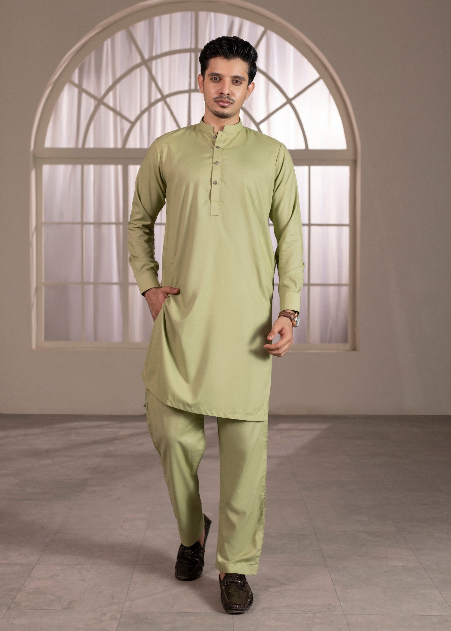 wash & wear Kurta Set in Tea green