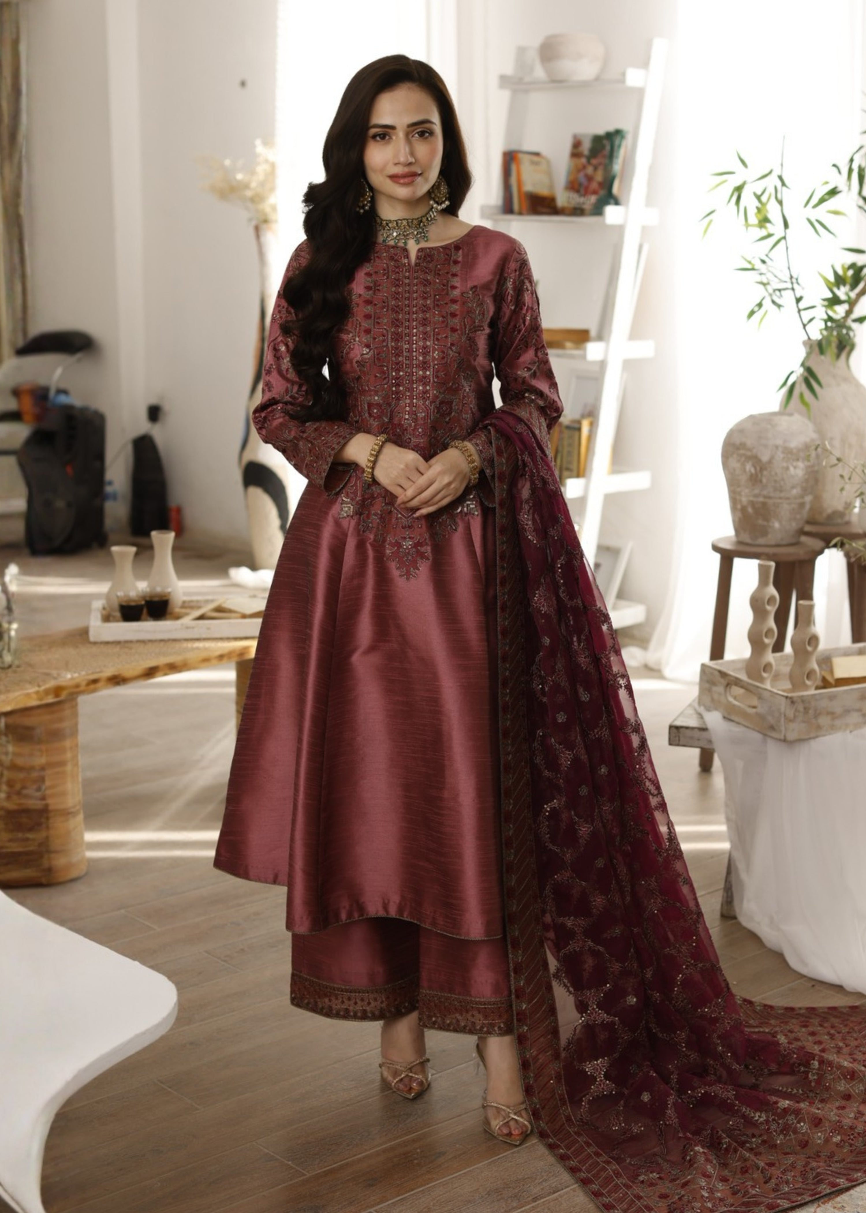 raw silk Maxi in Bronze orange