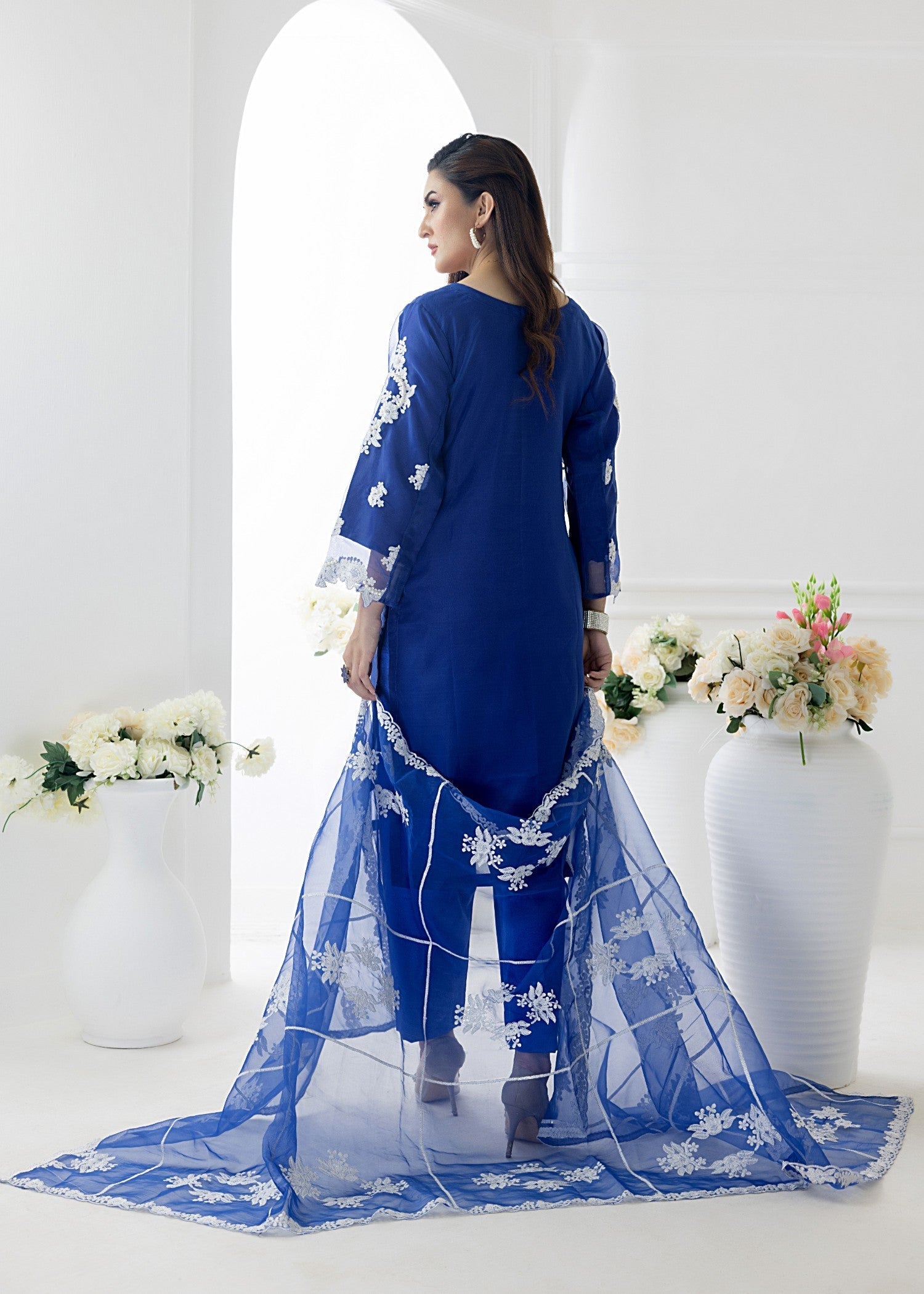 organza Kurta Set in Royal blue
