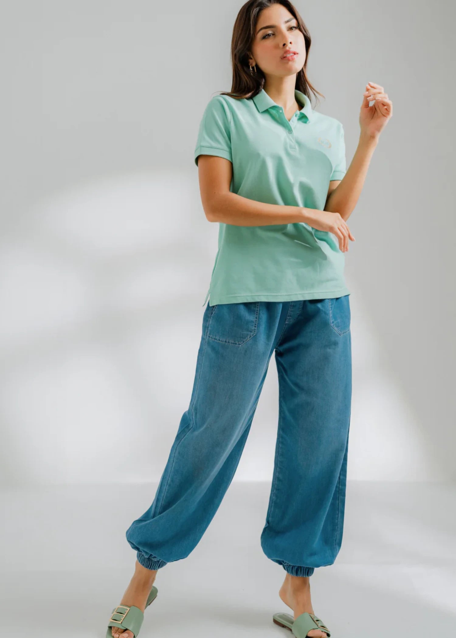 cotton Polo Shirt in Aquamarine