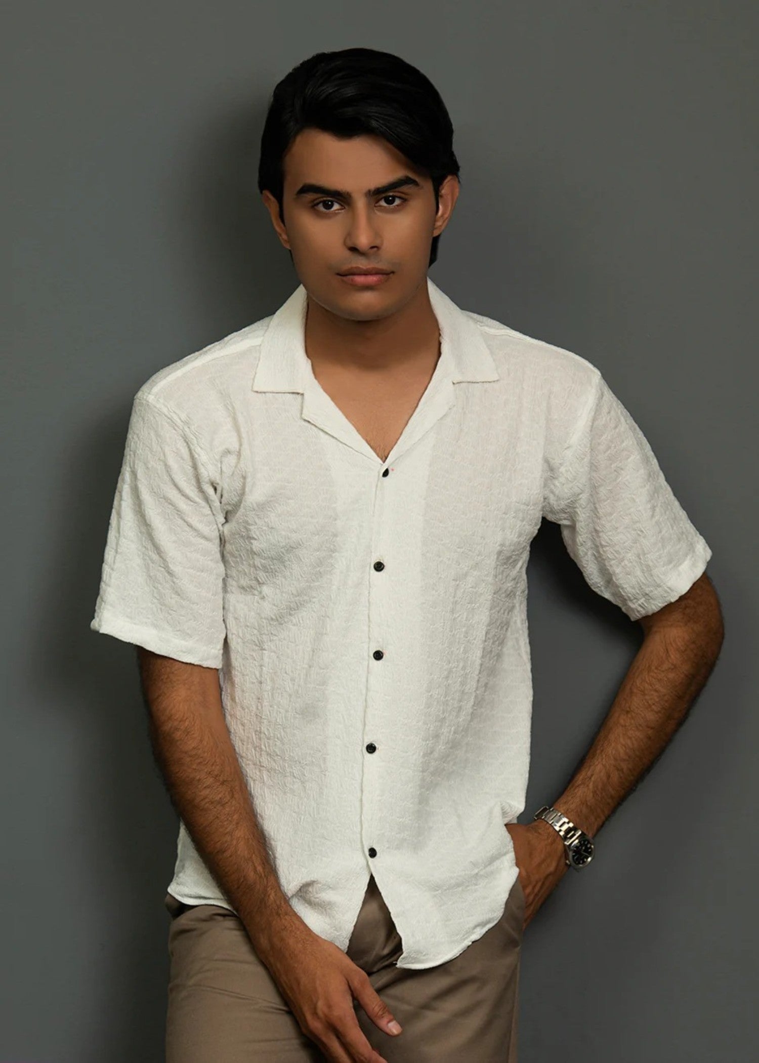 dobby Casual Shirt in White by Garb Galleria