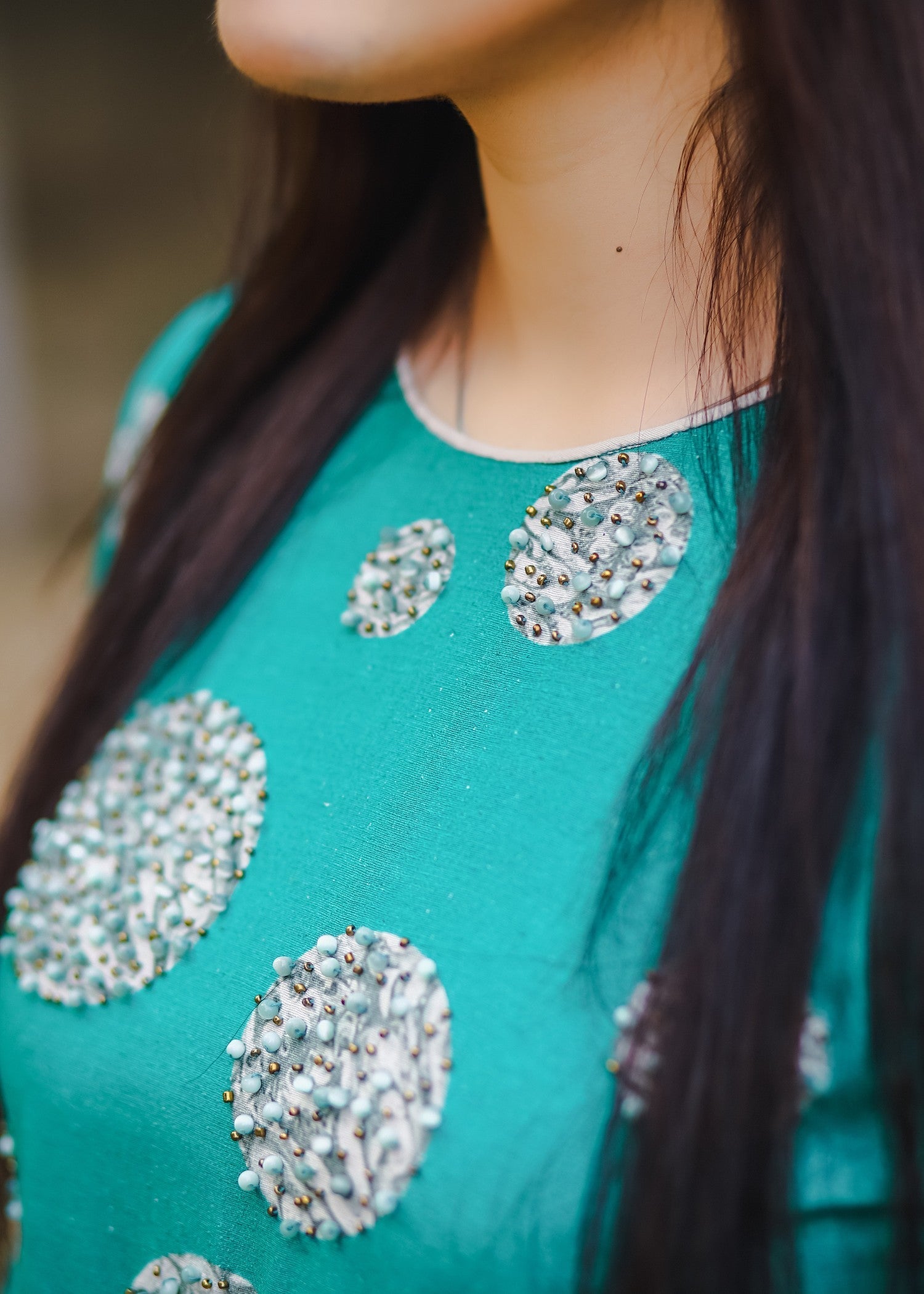 karandi Pishwas in Sea green