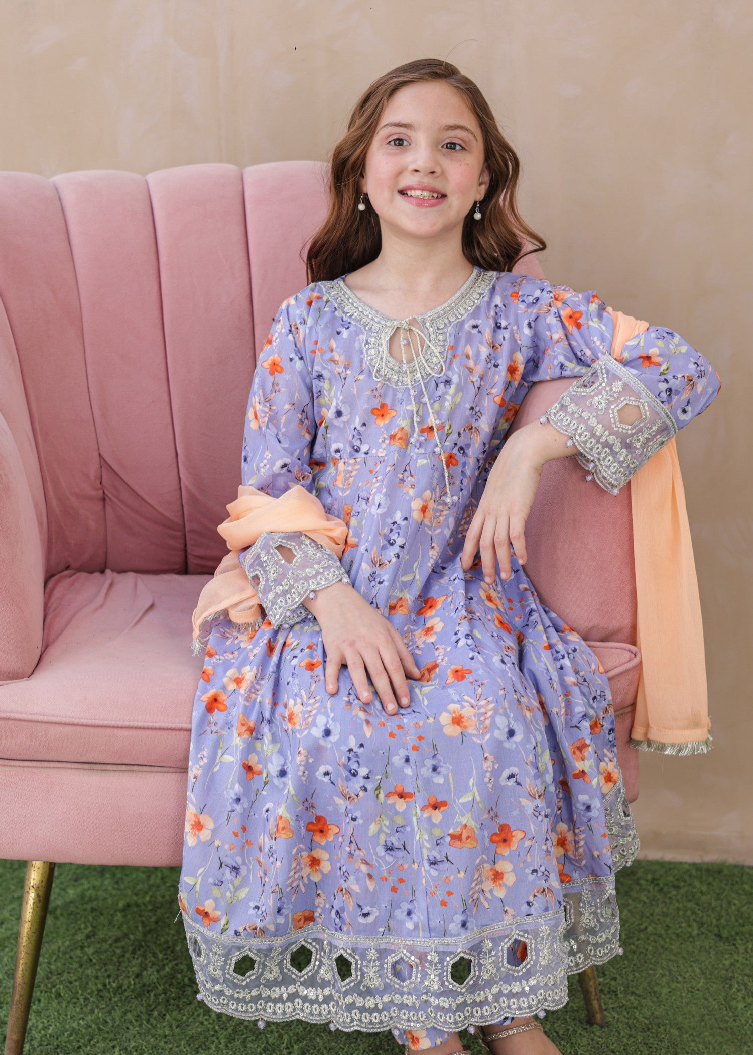 lawn Pishwas in Bright lavender