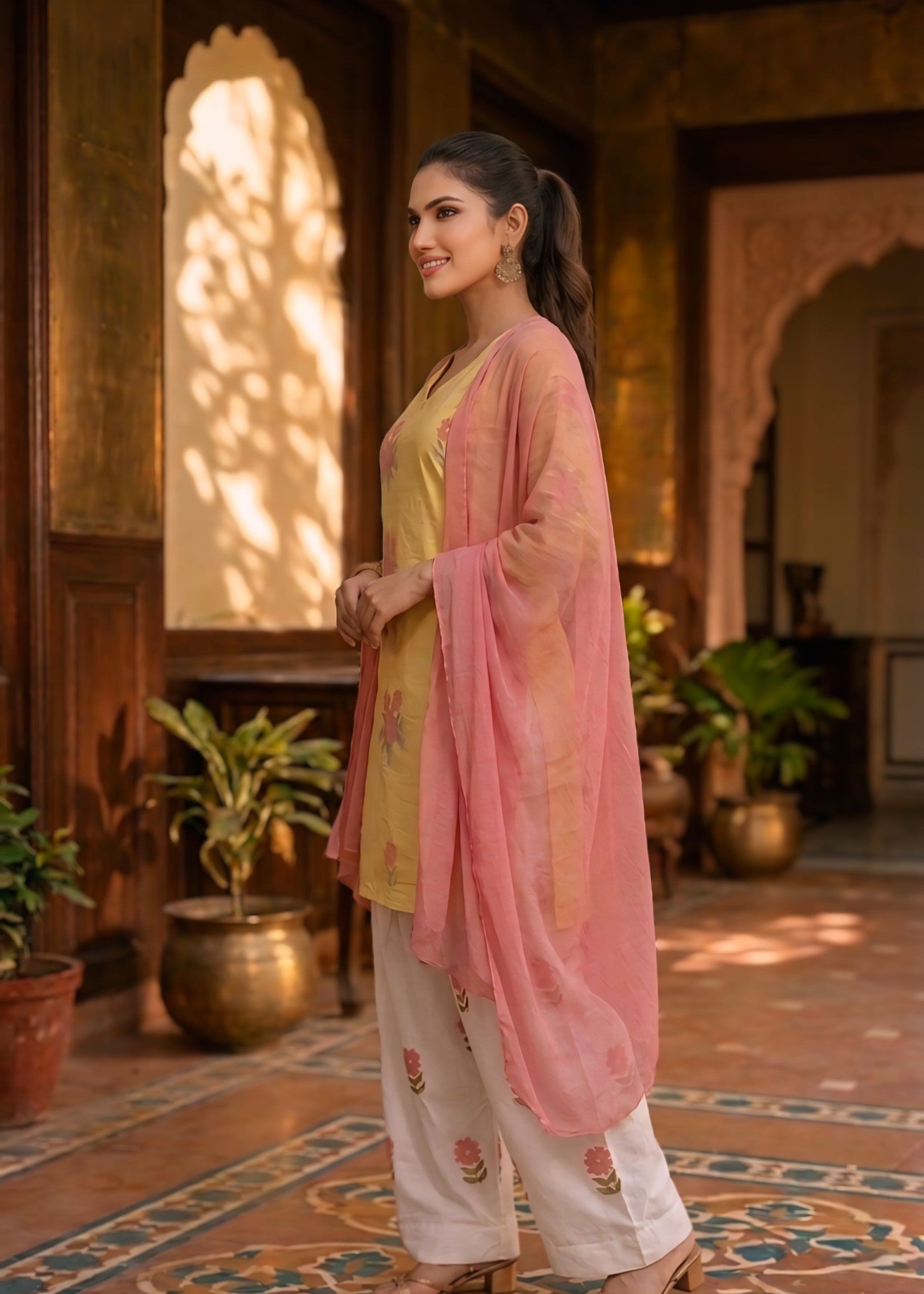 cotton Kurta Set in Lemon