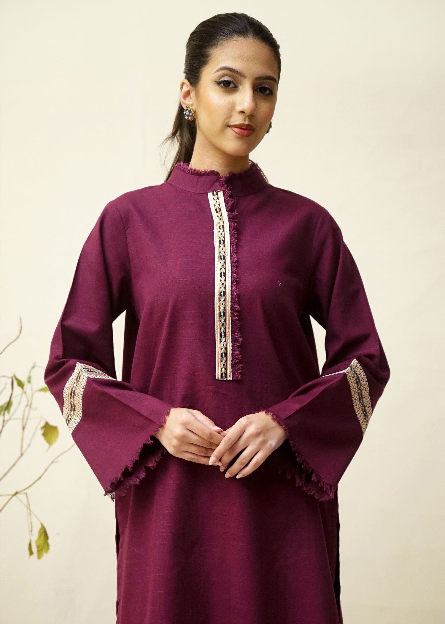 khaddar Kurta Set in Plum
