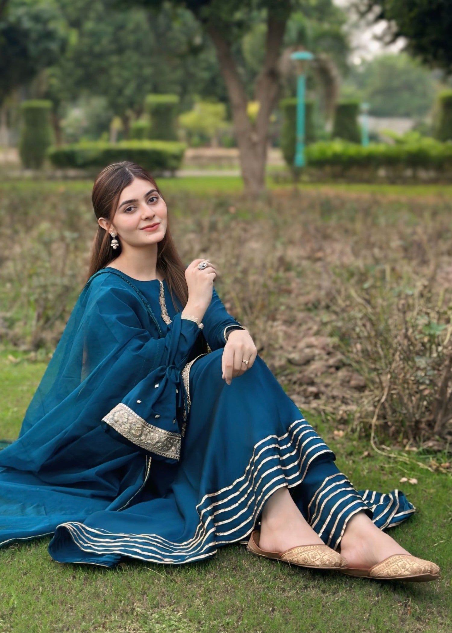 chiffon silk Sharara in Steel blue