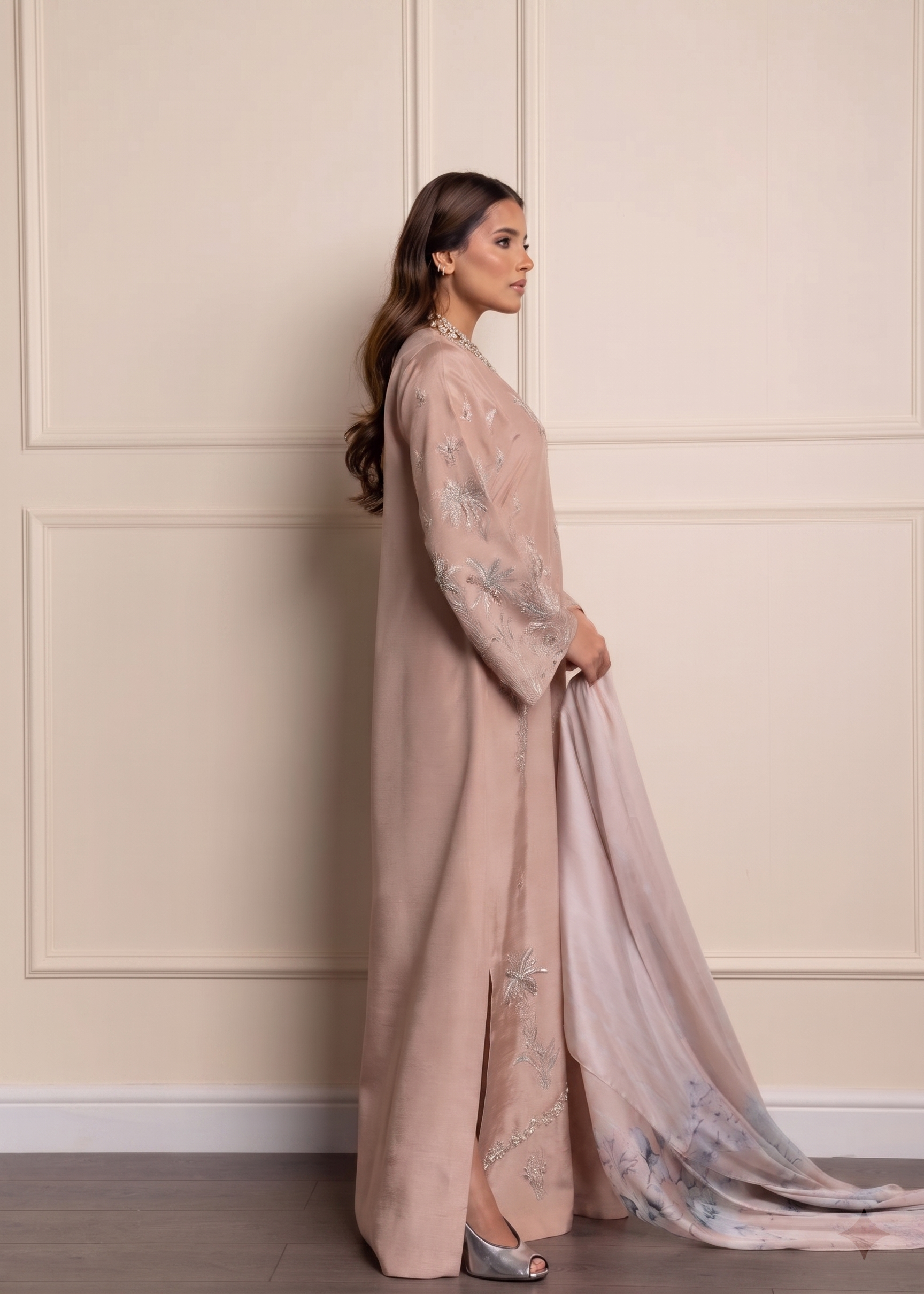 korean raw silk Kaftan in Blush pink