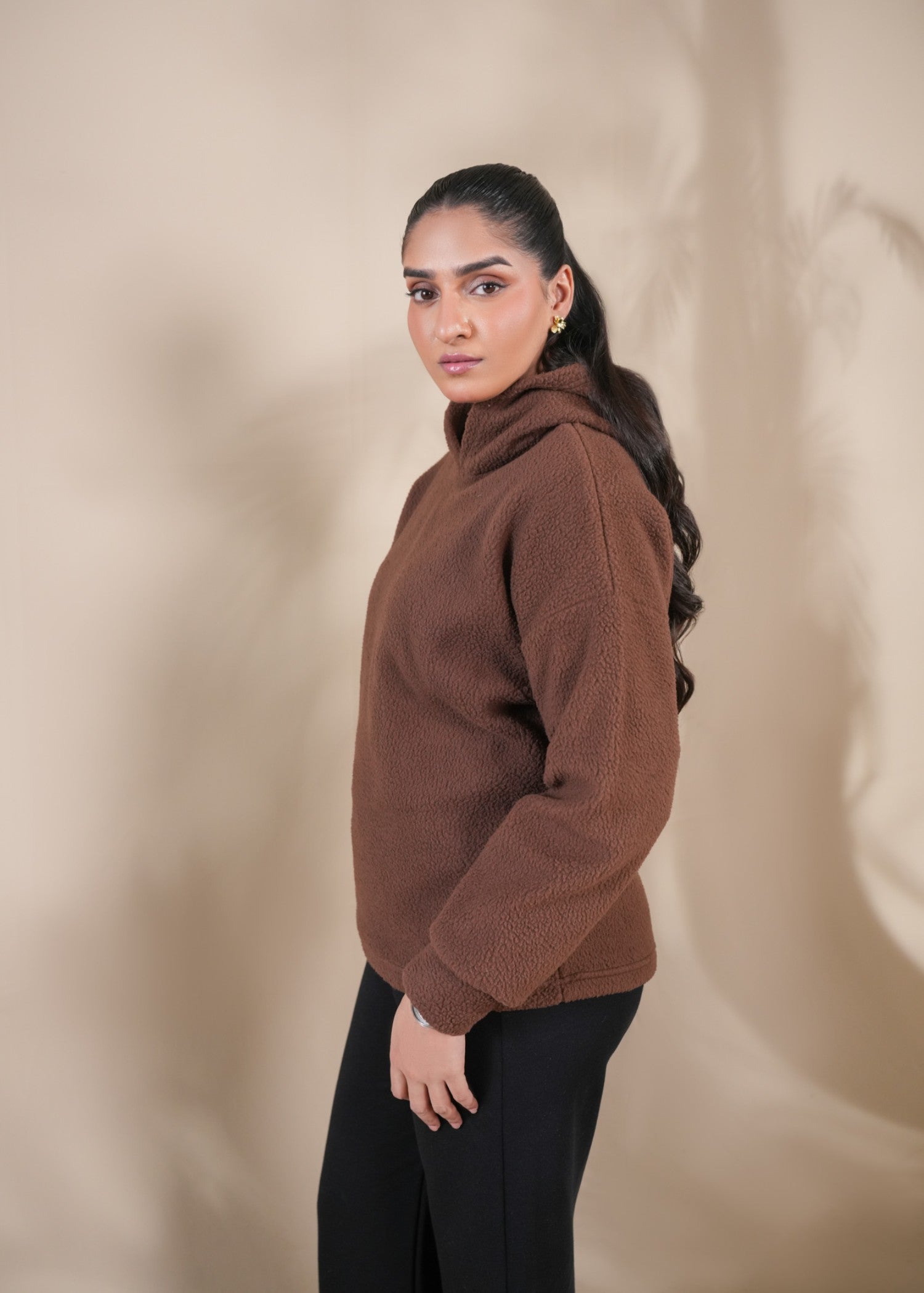 fleece Hoodie in Brown
