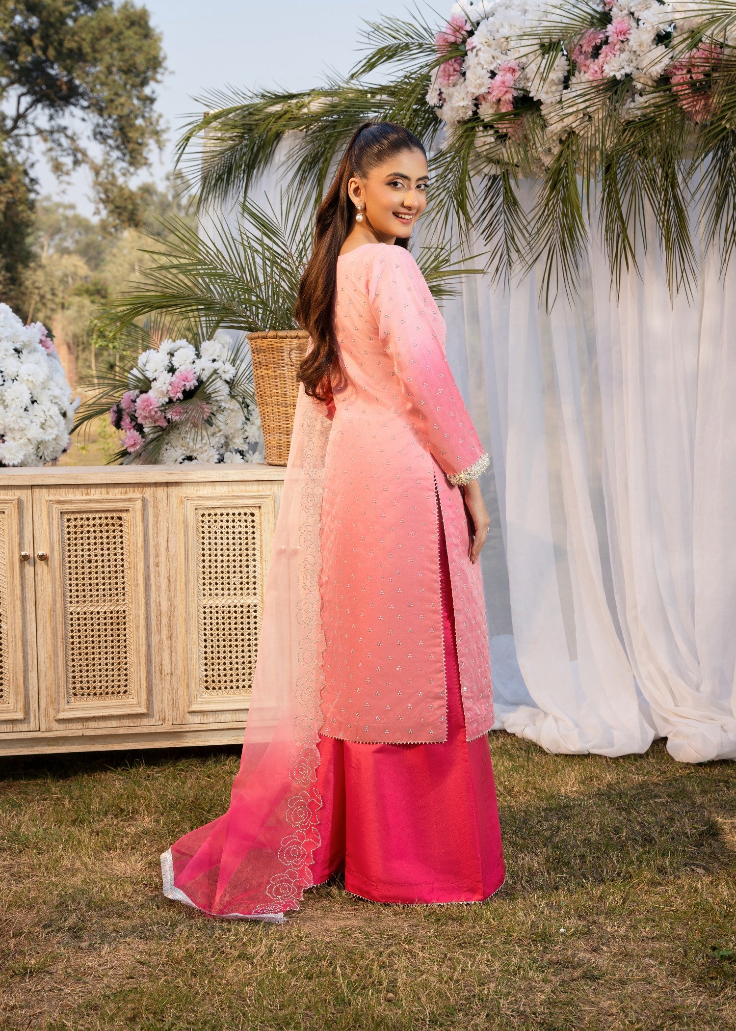 organza Kurta Set in Bubblegum pink