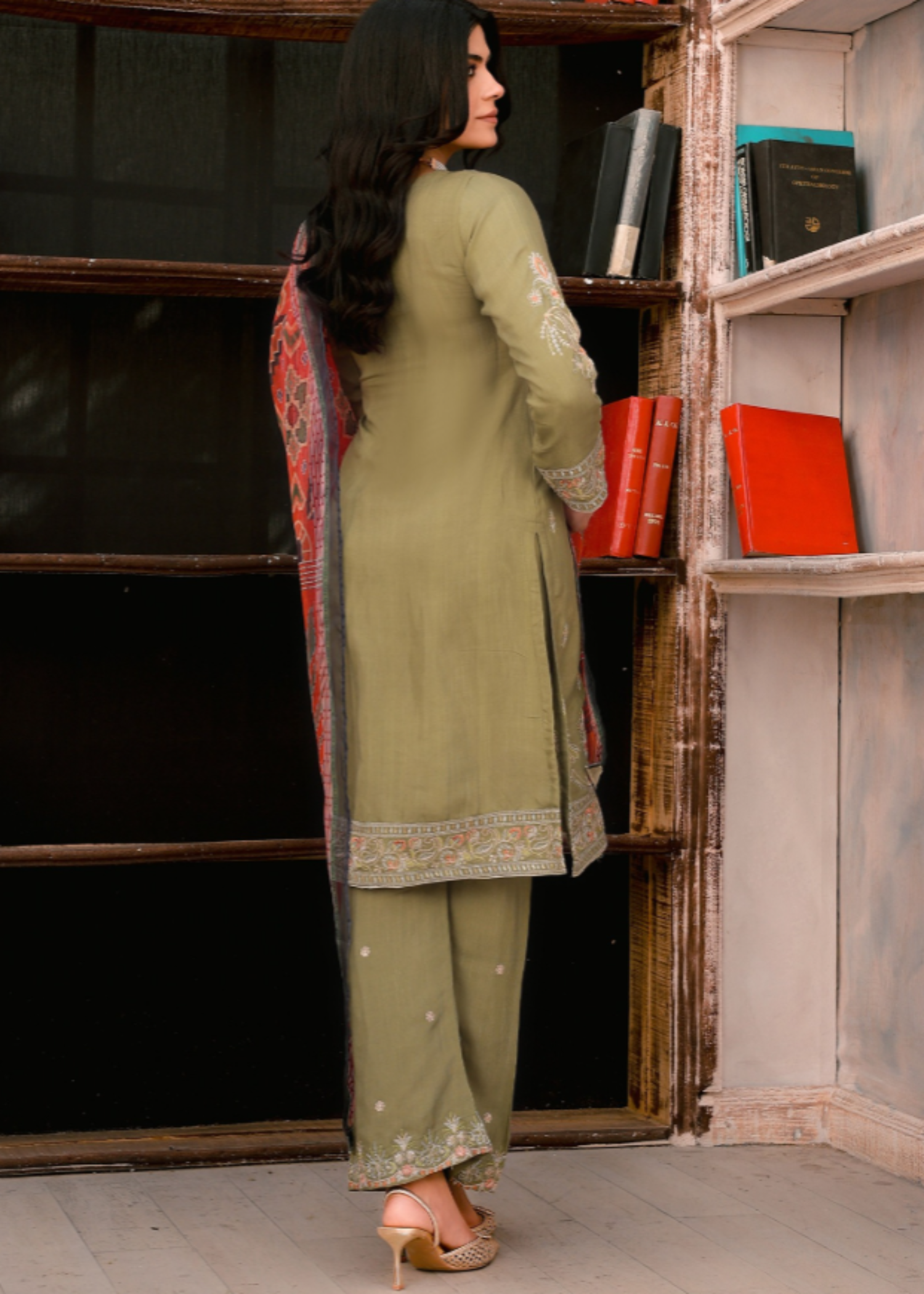 pk raw silk Kurti in Olive green