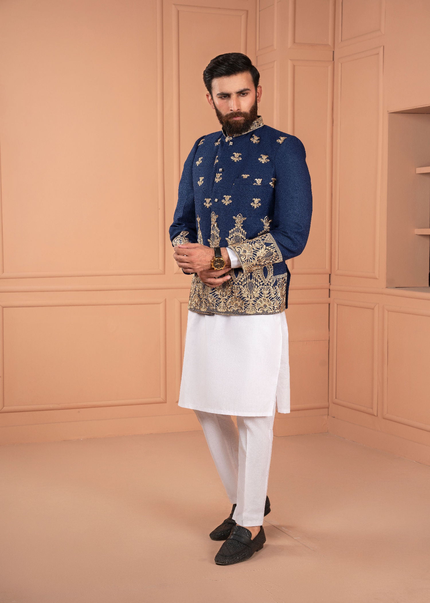 jamawar Prince Coat in Blue