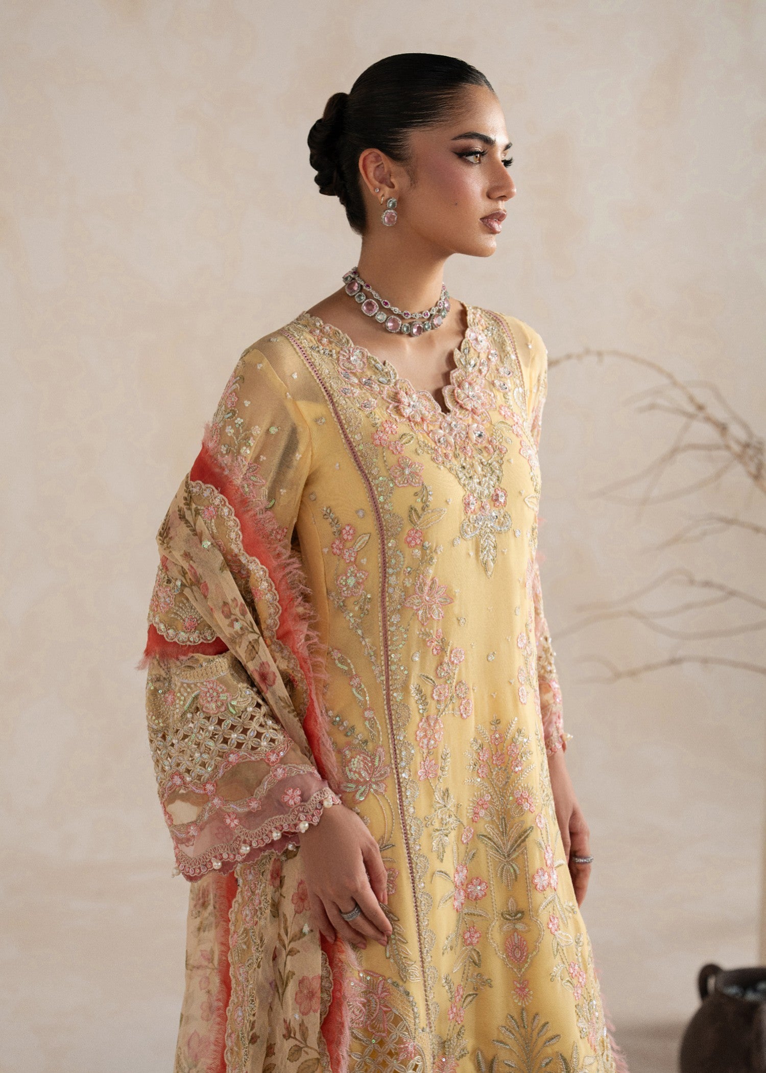 chiffon Kurta Set in Light yellow