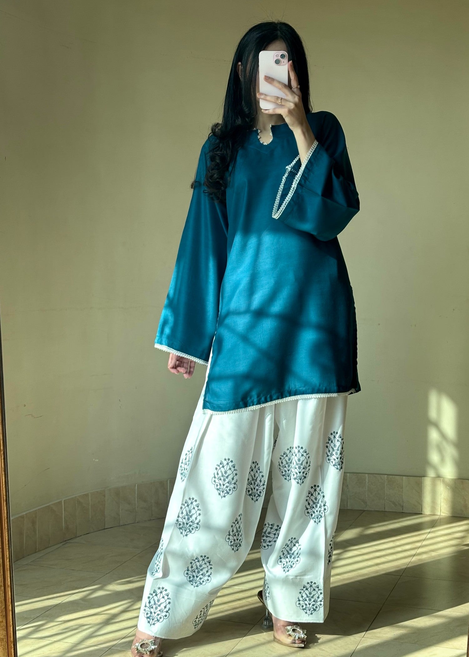 linen Kurta Set in Teal