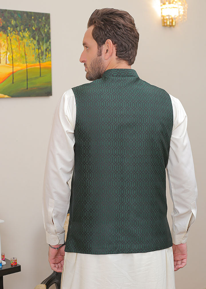 banarsi silk Waistcoat in Bottle green