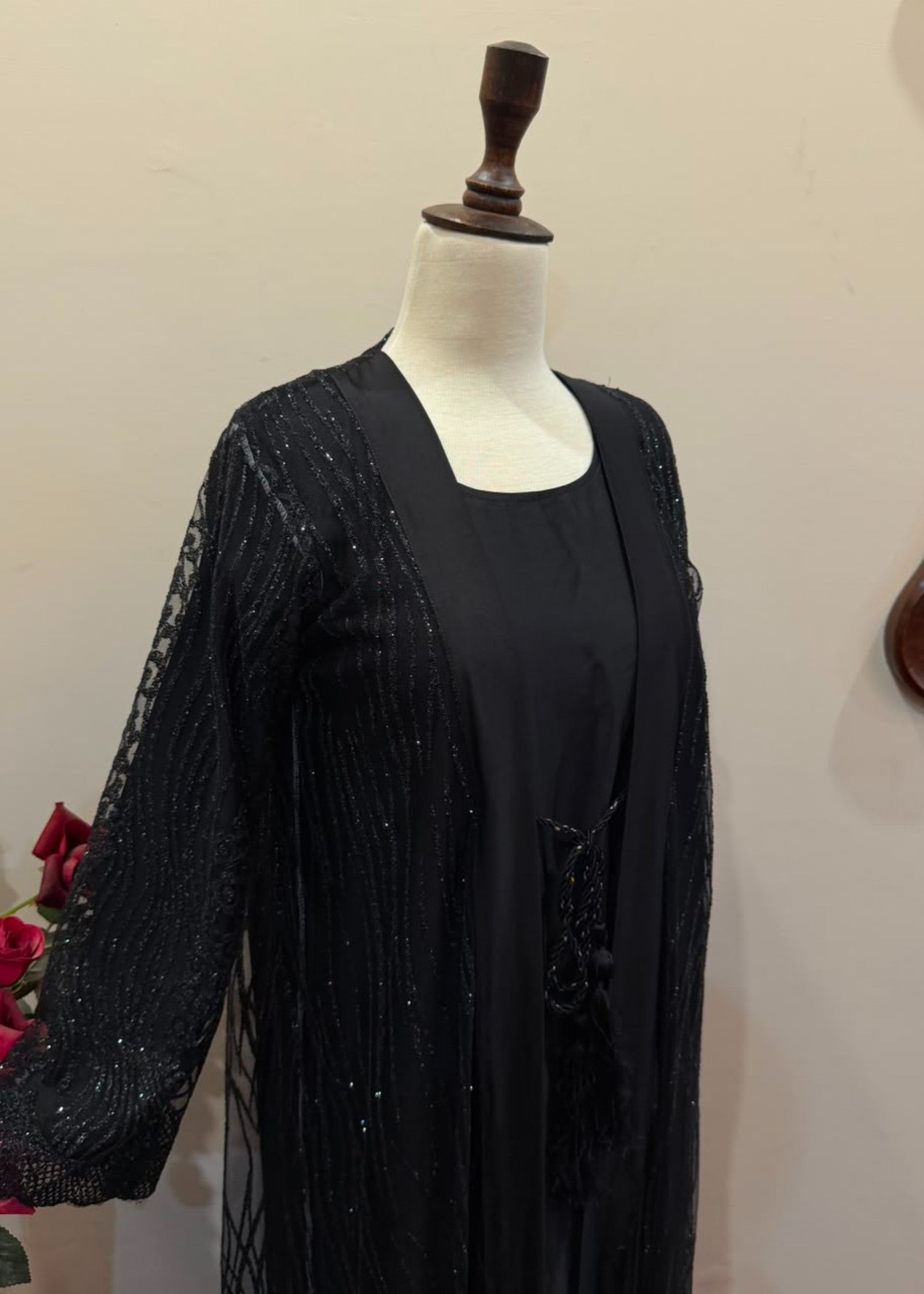 french net Abaya in Black