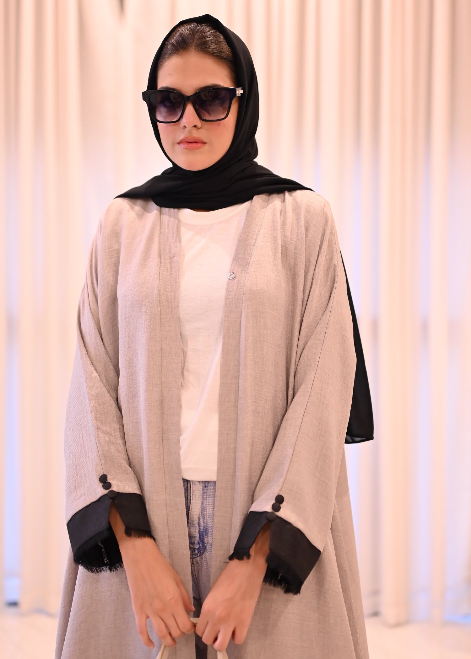 linen Abaya in Grey