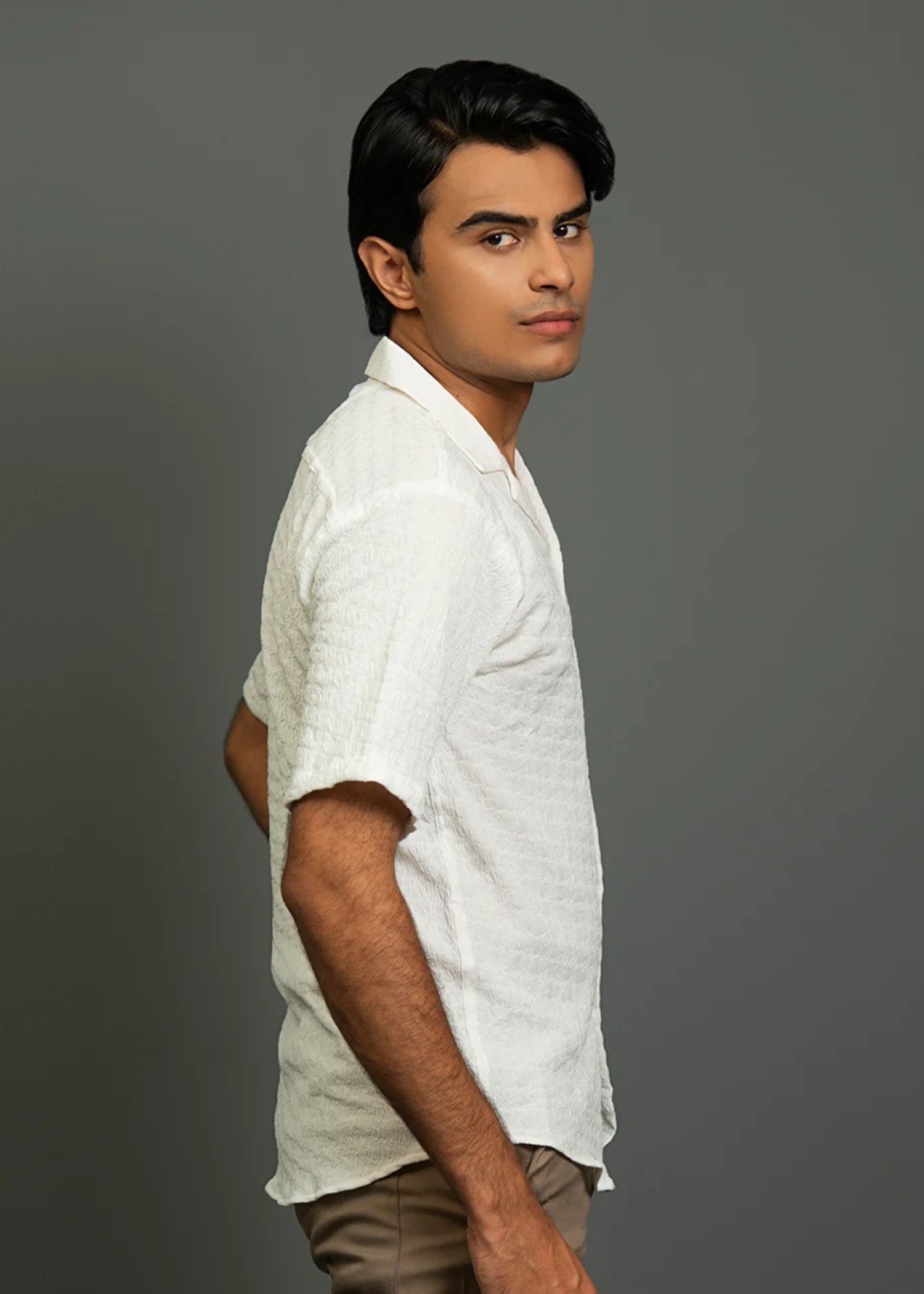 dobby Casual Shirt in White by Garb Galleria