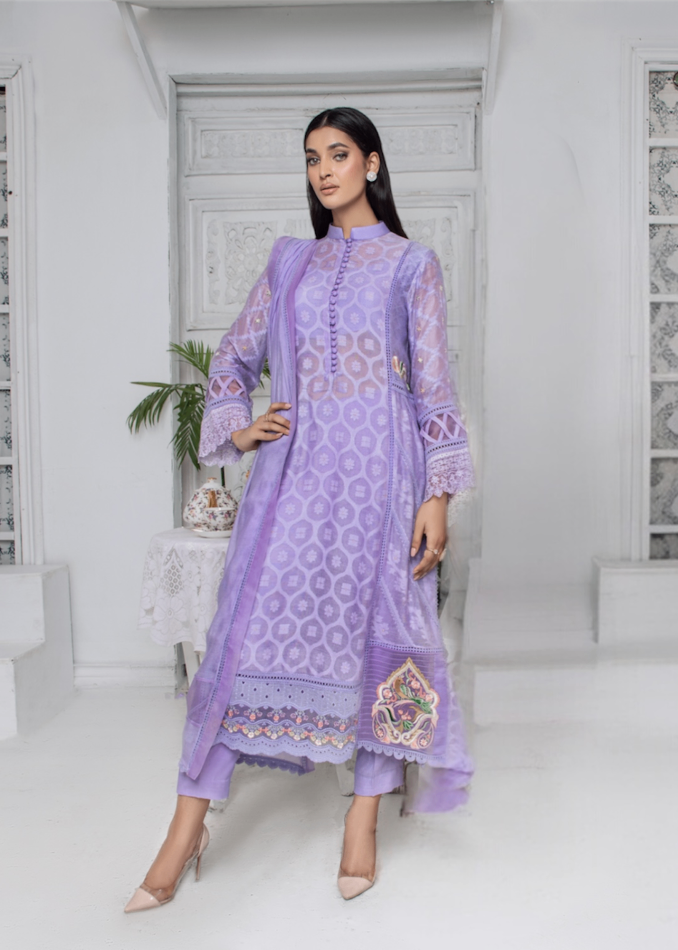 organza Kurti in Bright lavender