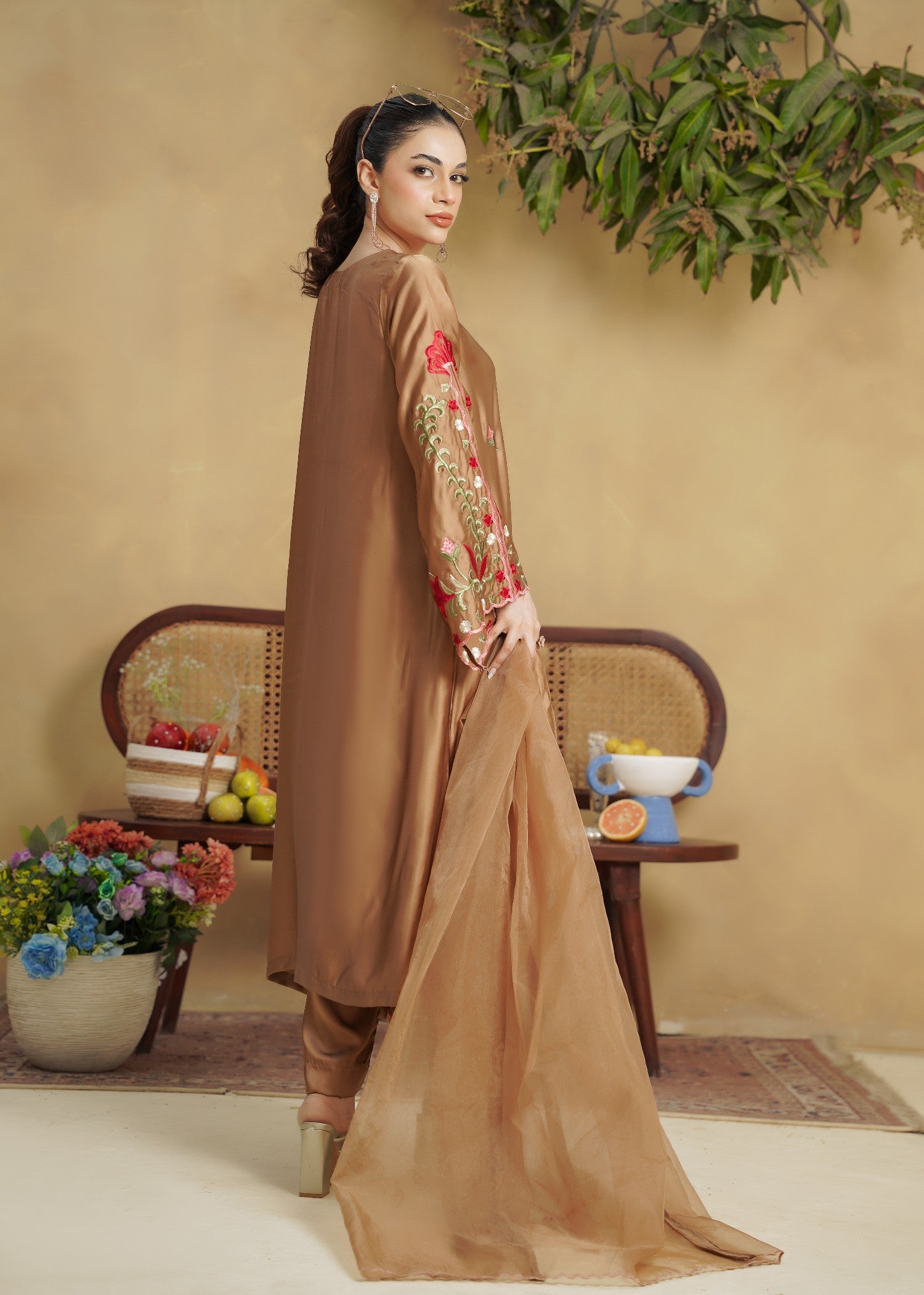 silk Kaftan in Camel brown