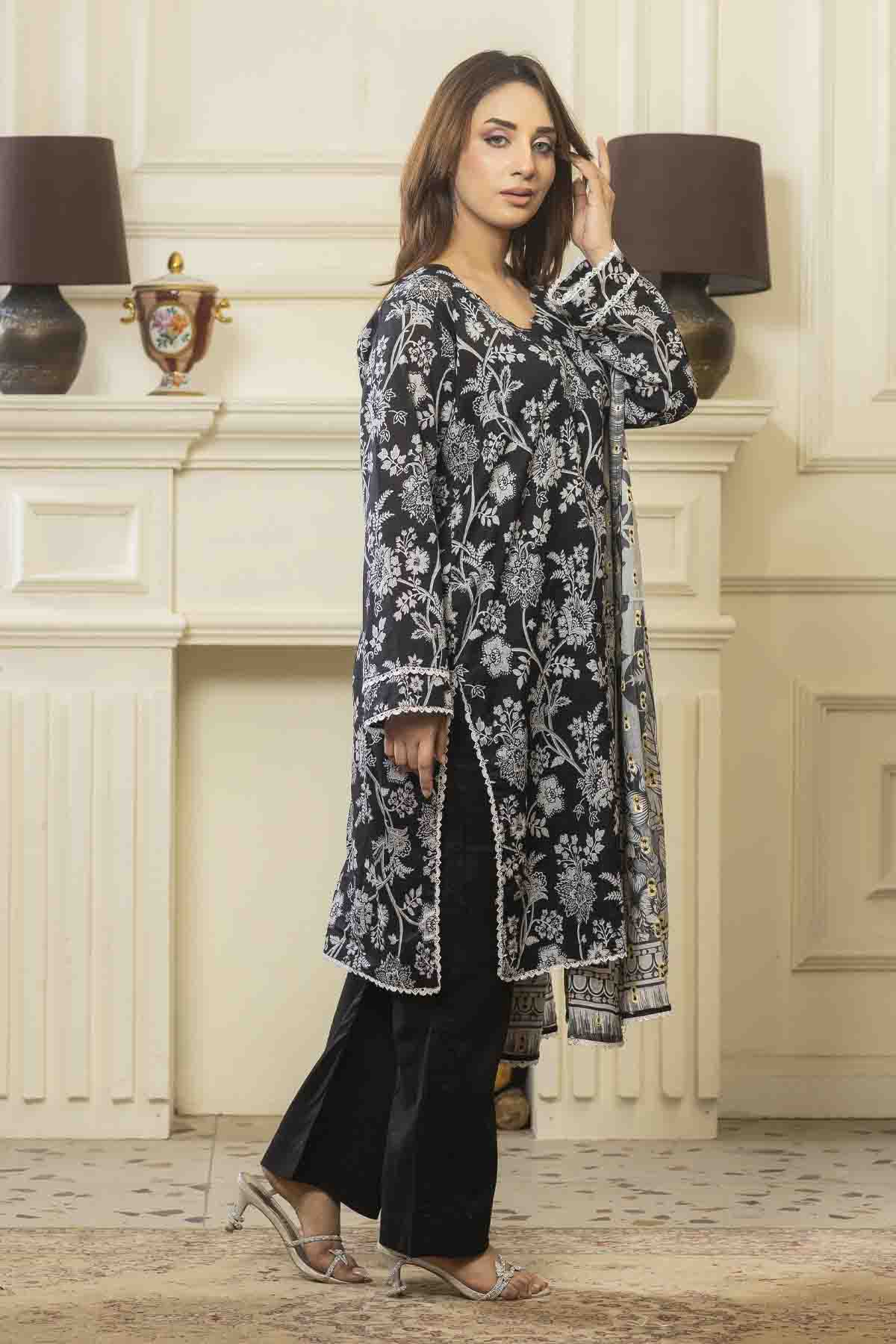 lawn voile Kurta Set in Coal