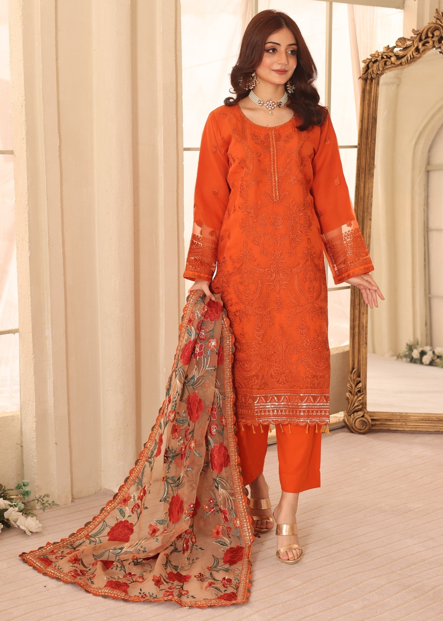 organza Kurta Set in Orange
