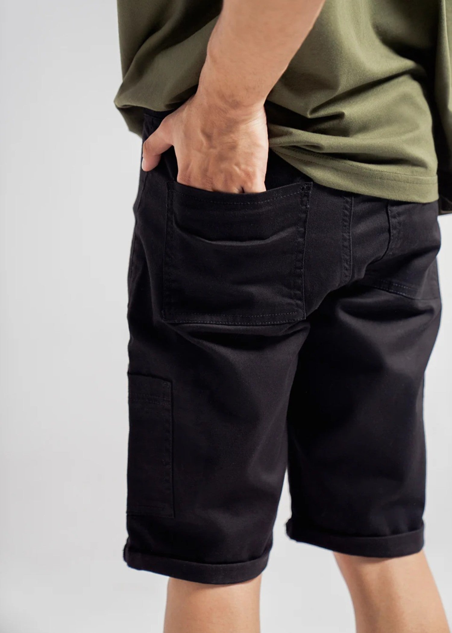 twill cotton Shorts in Black