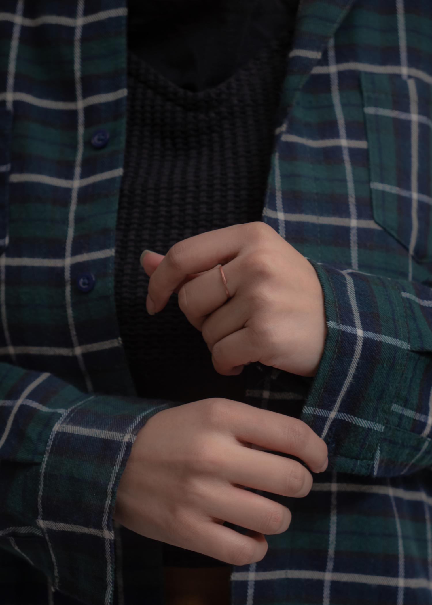 flannel Top in Dark blue, dark green, white