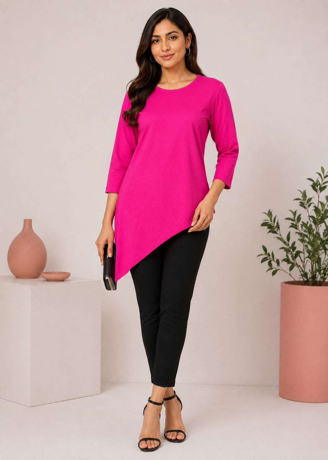 cotton jersey Top in Hot pink