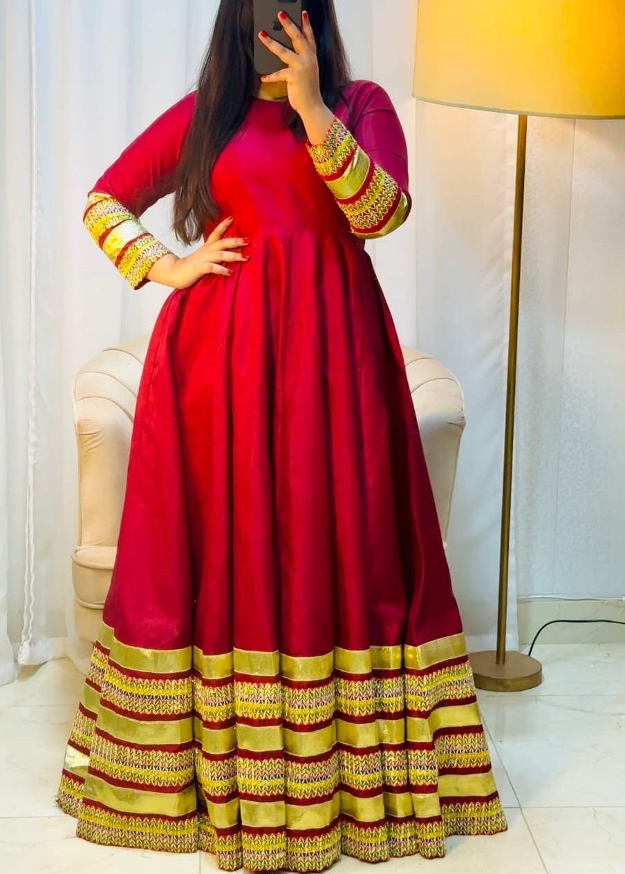 satin silk Anarkali in Maroon