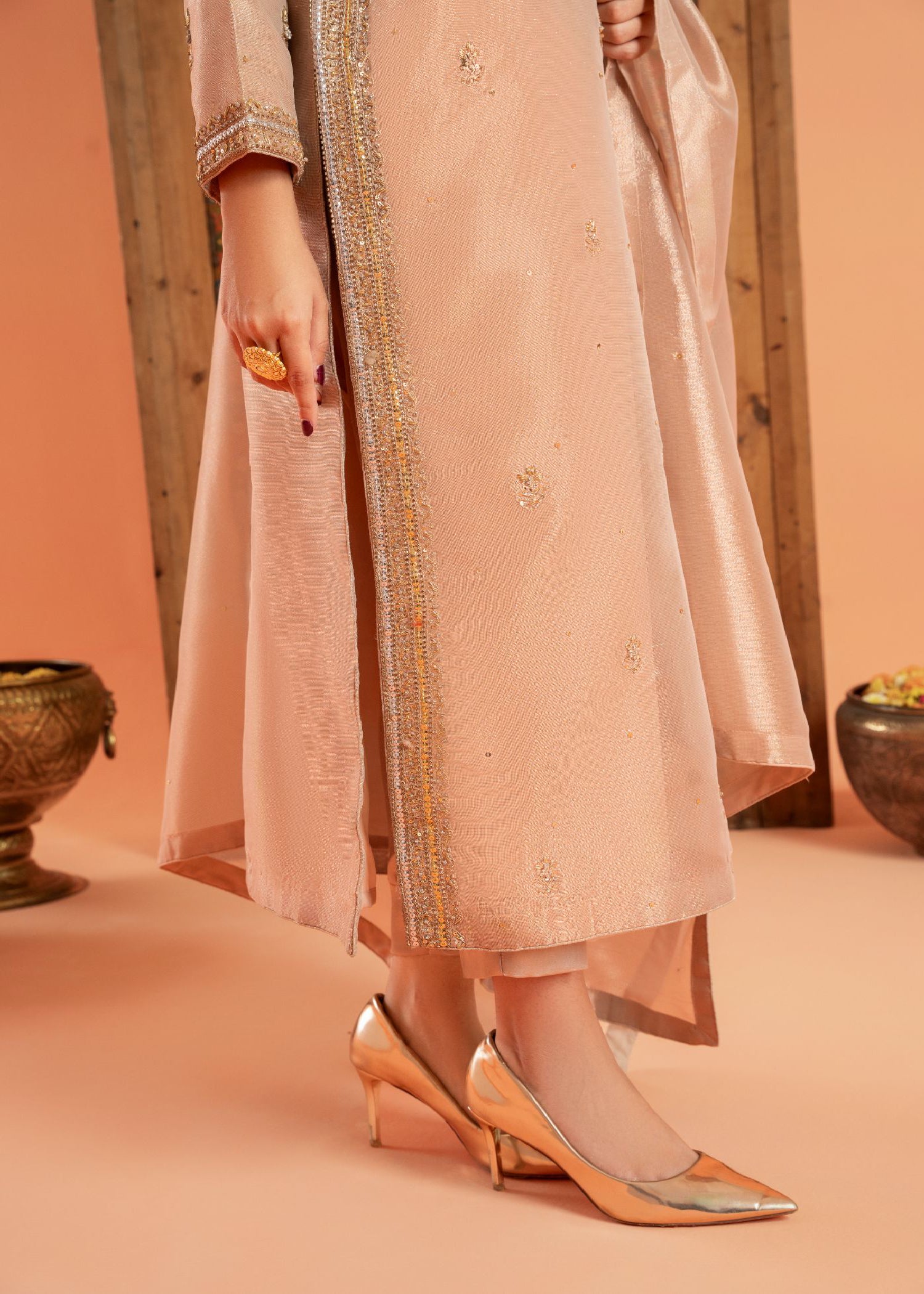 tissue Kurta Set in Pastel pink