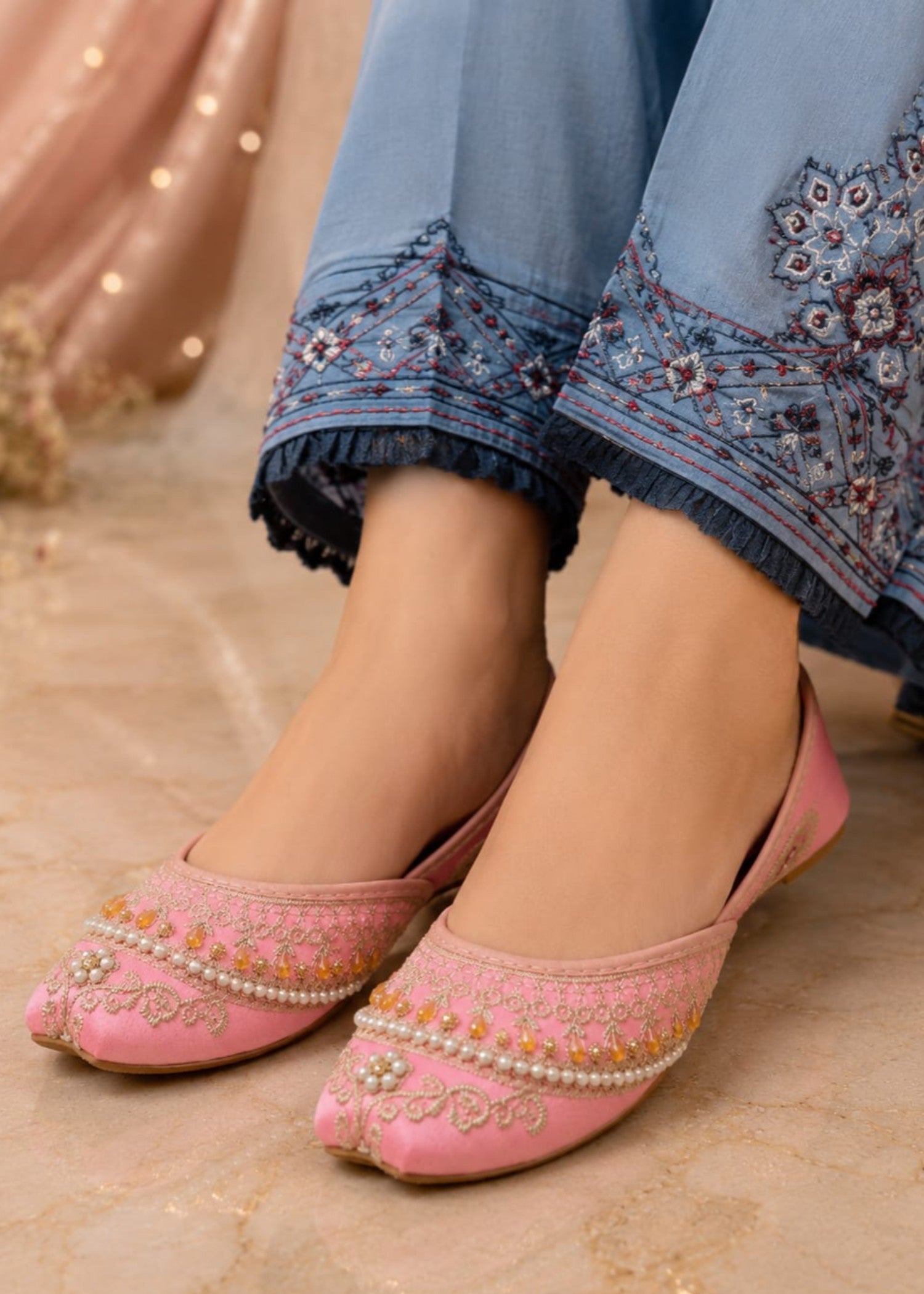 Khussa in Carnation pink by - High Quality Women Khussa JVU5142
