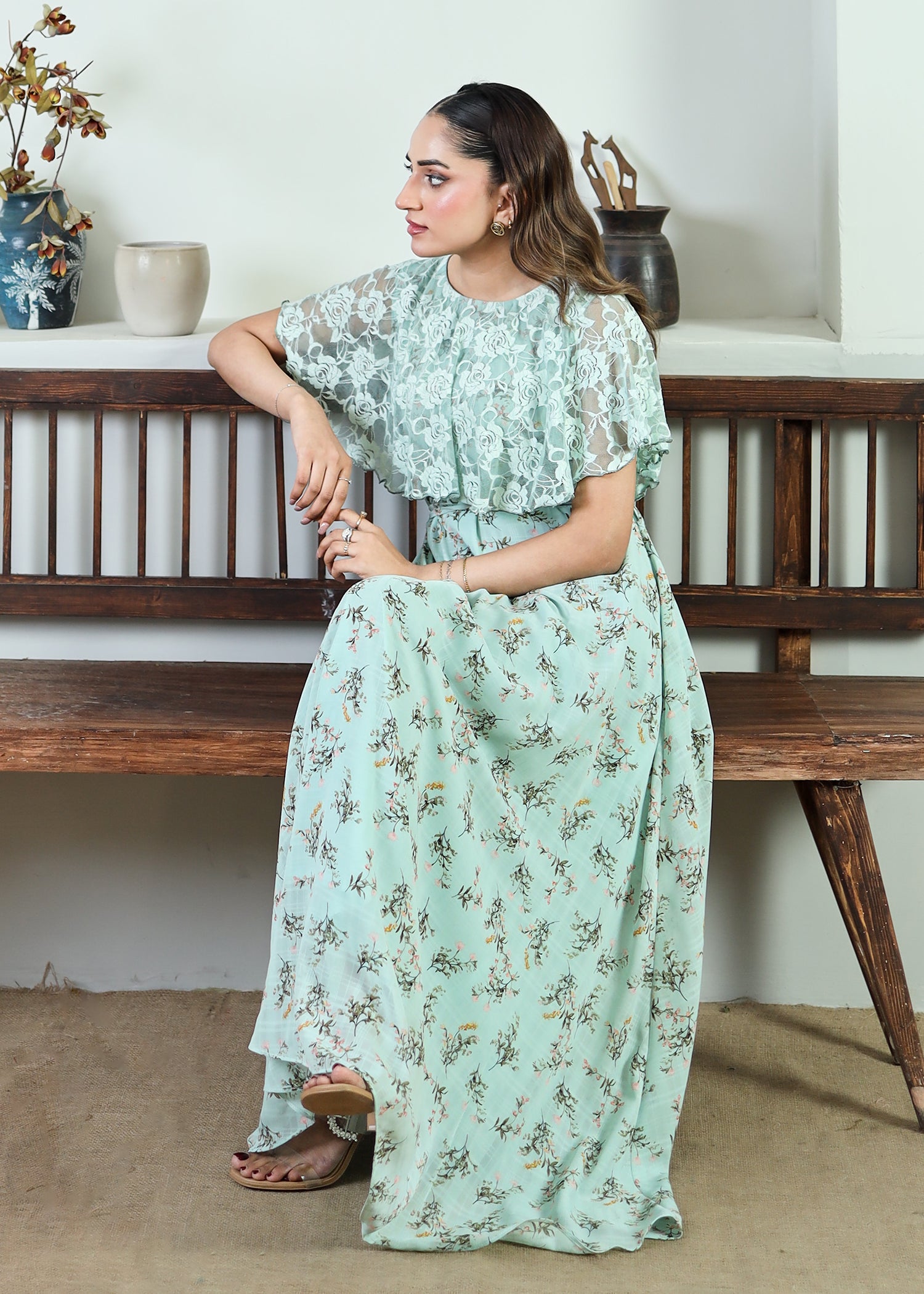 georgette chiffon Dress in Aquamarine