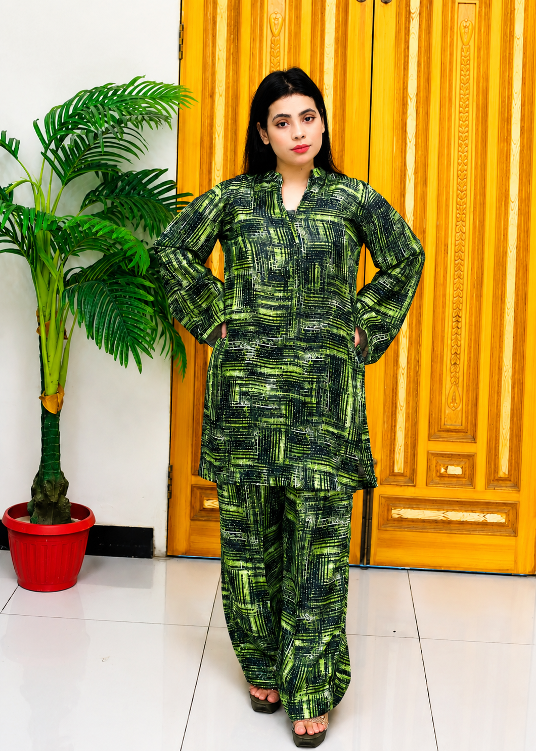 silk Co Ord Sets in Olive green, forest green, avocado green