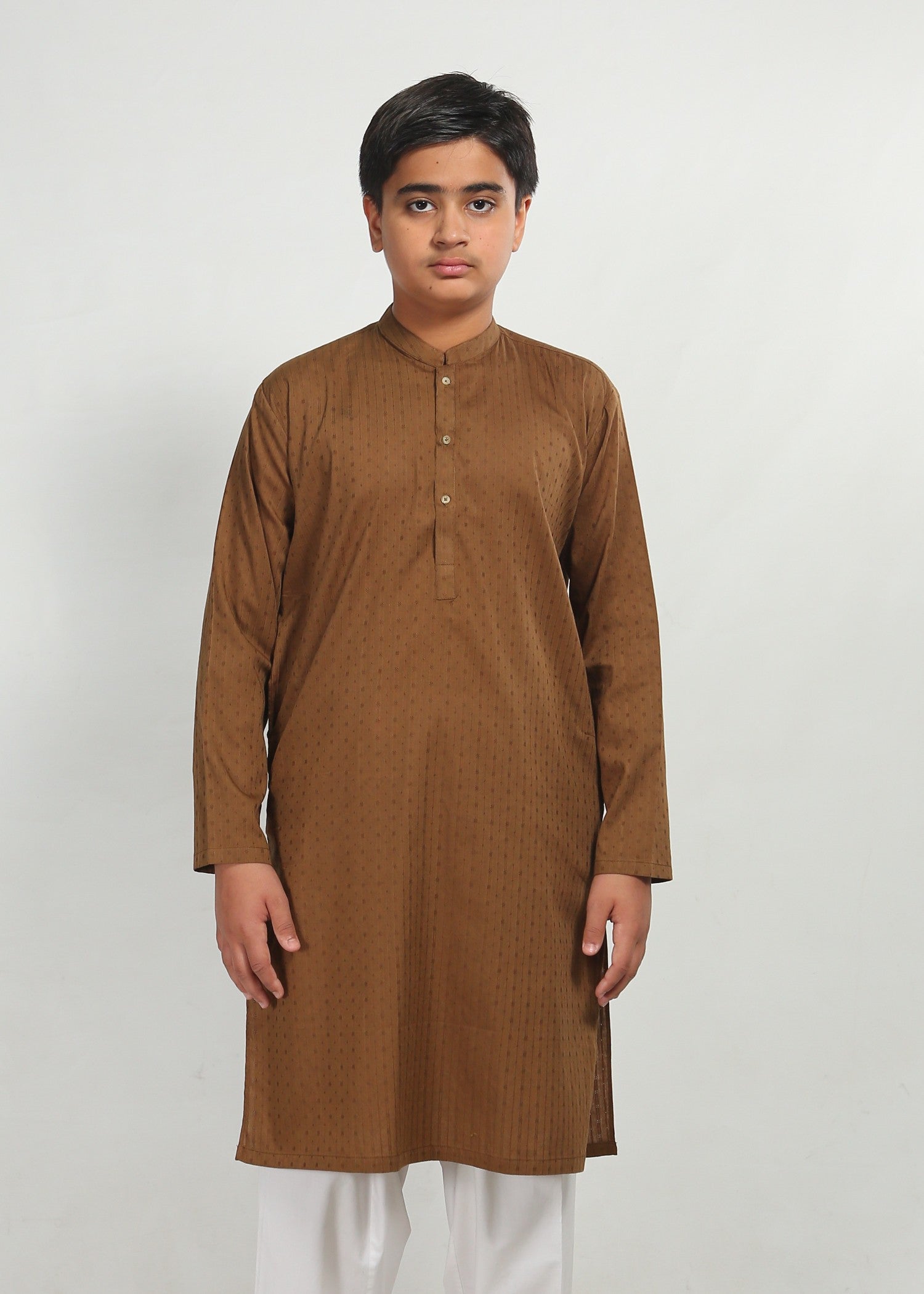 self jacquard Kurta in Brown