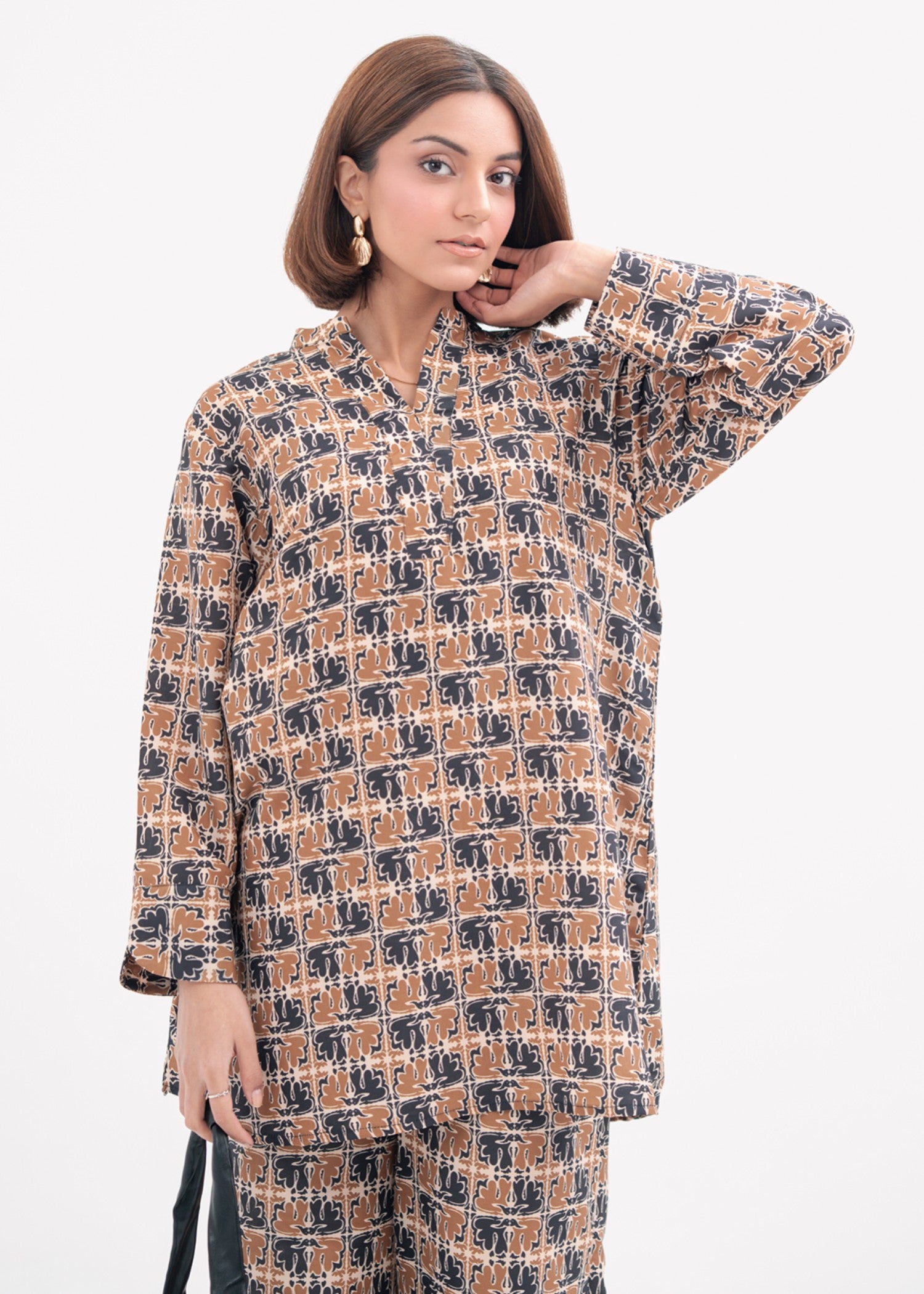 silk finish lawn Co ord Sets in Bistre brown