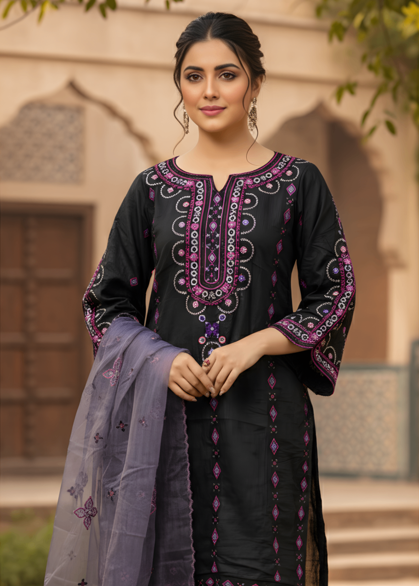 organza net Kurta Set in Purple