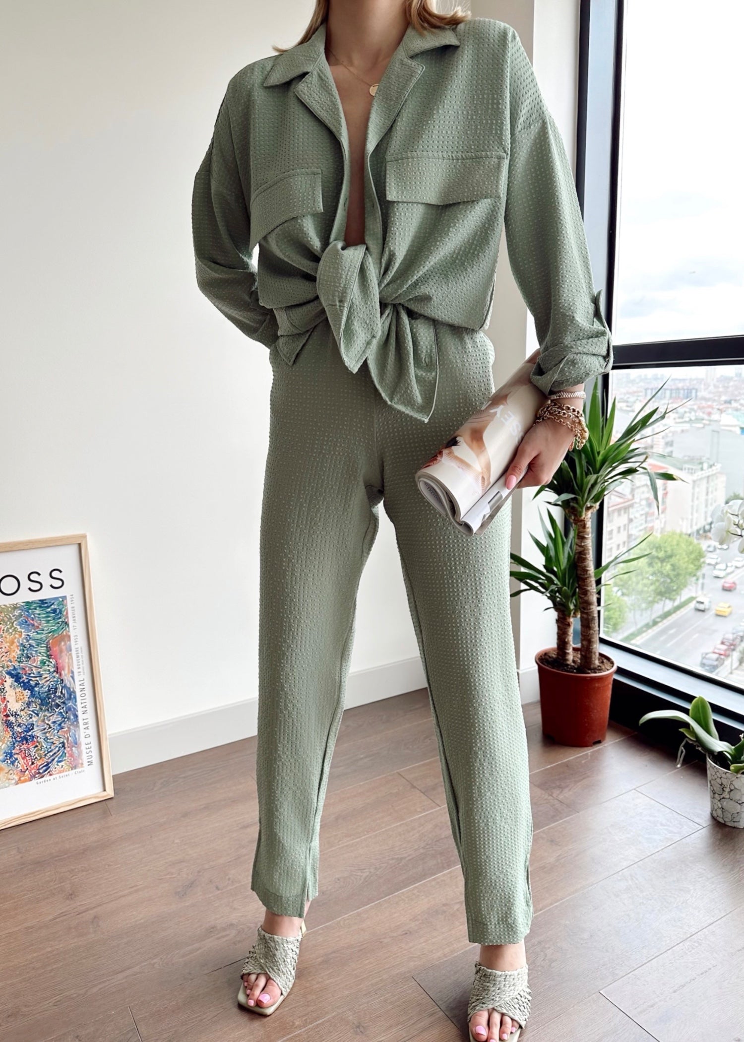 blended linen Co Ord Sets in Mint green