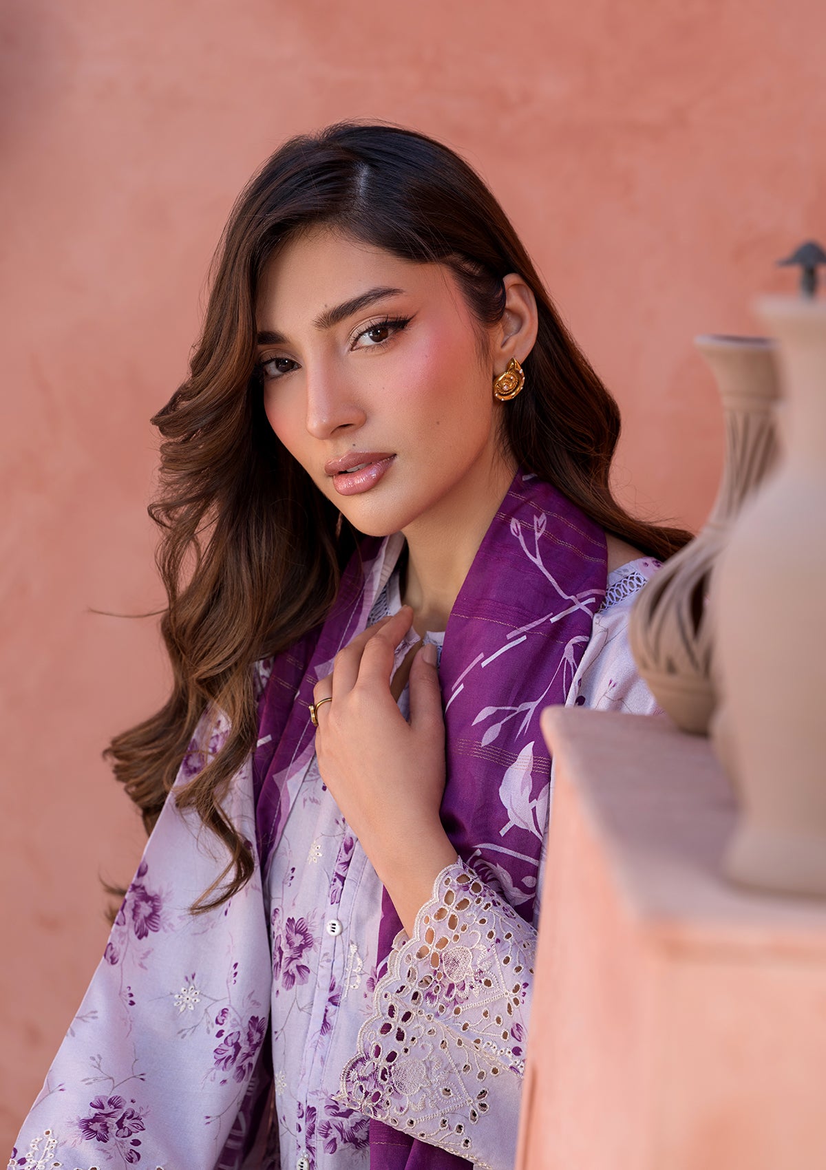 lawn Kurta Set in Purple taupe