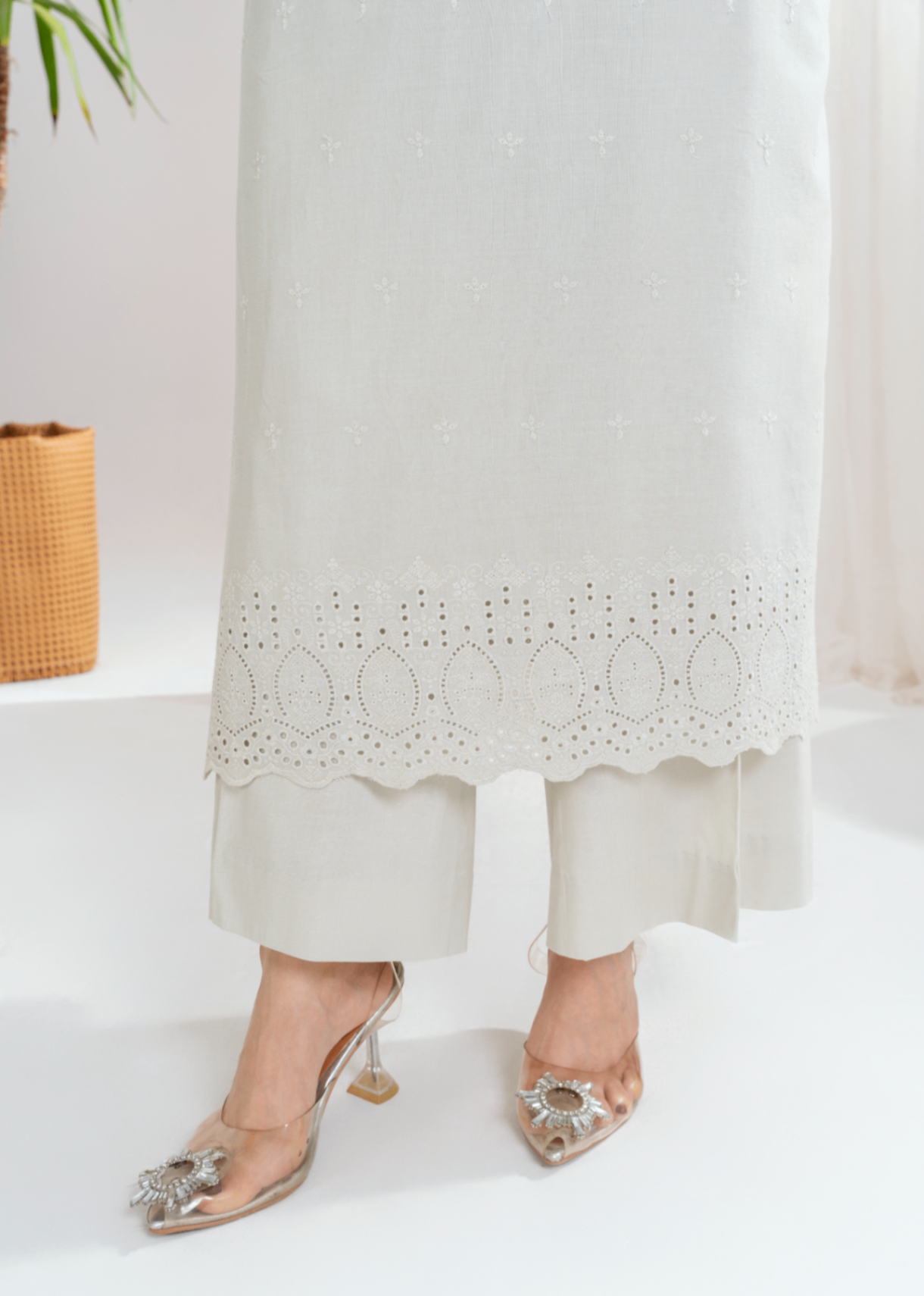 chikankari cotton Kurta Set in Pastel grey