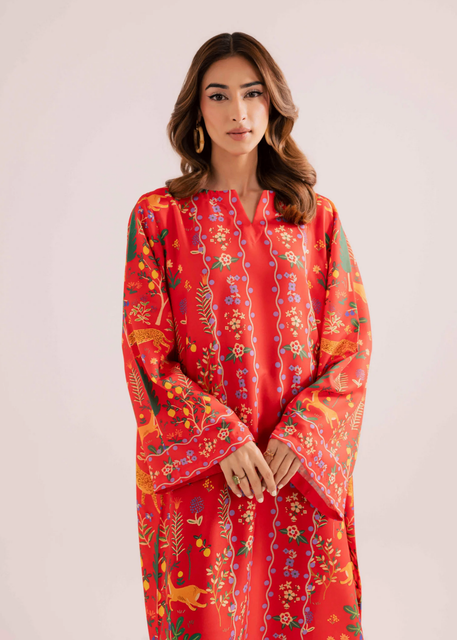 raw silk Kaftan in Fire red