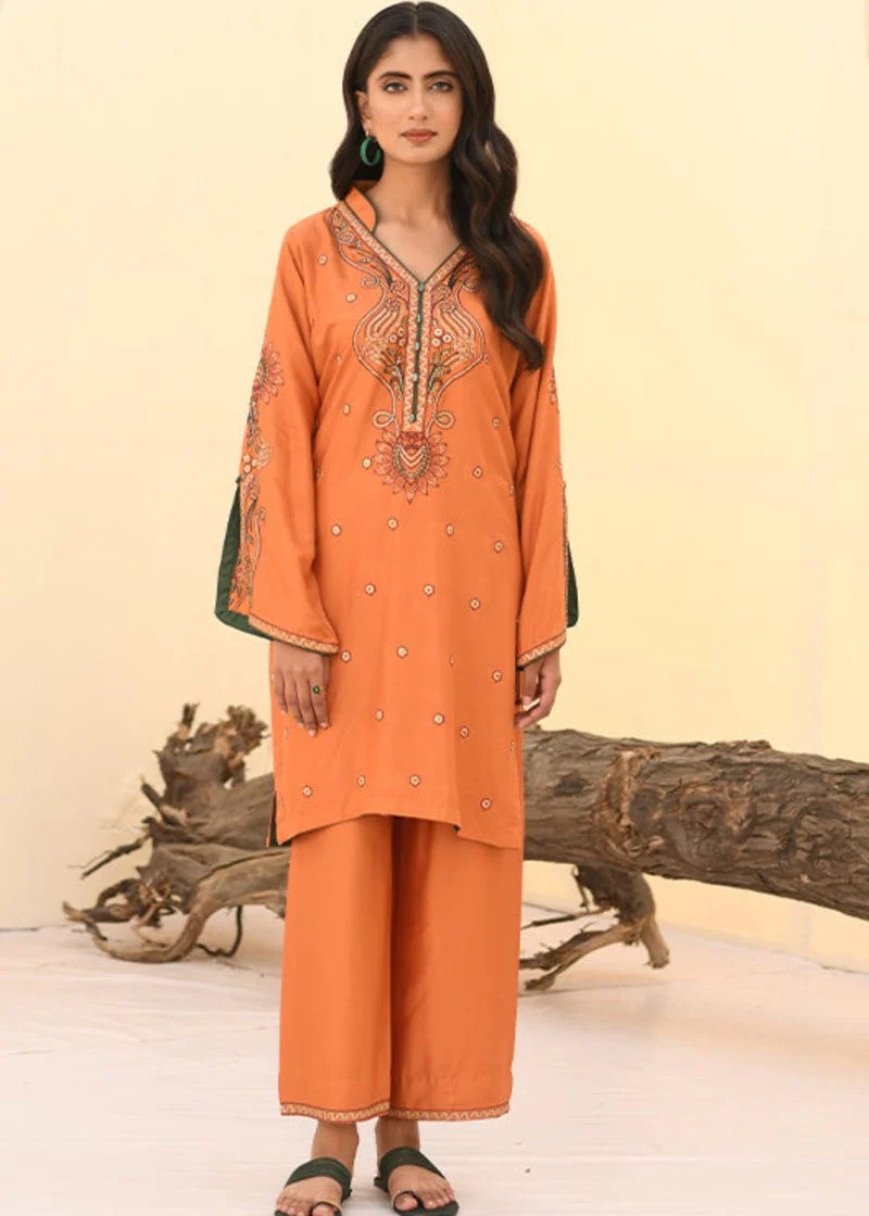 cotail Kurta Set in Coral orange