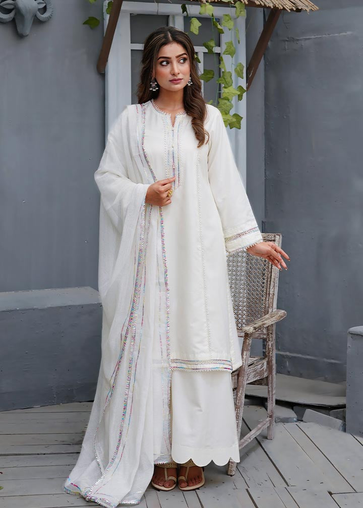 cotton silk Kurta Set in Pearl white