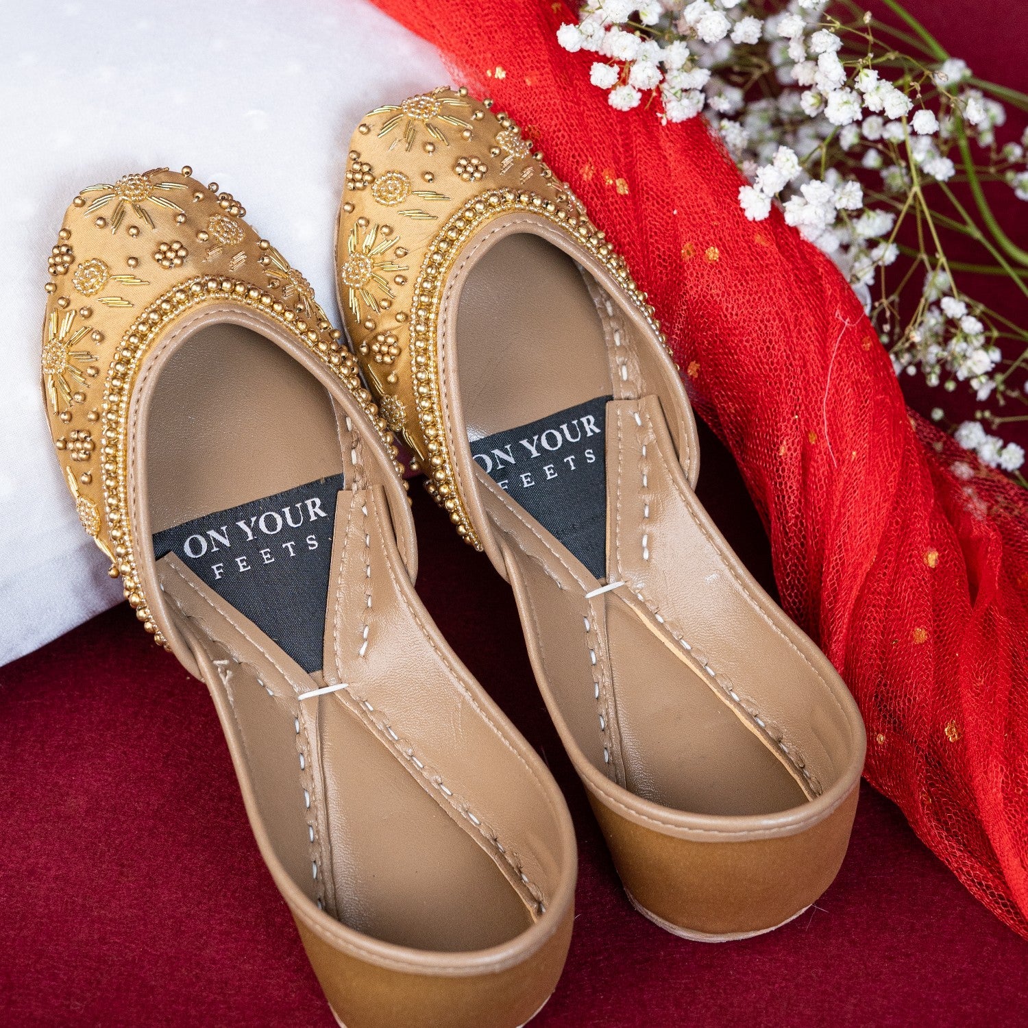 Khussa in Gold by - High Quality Women Khussa OQG6789
