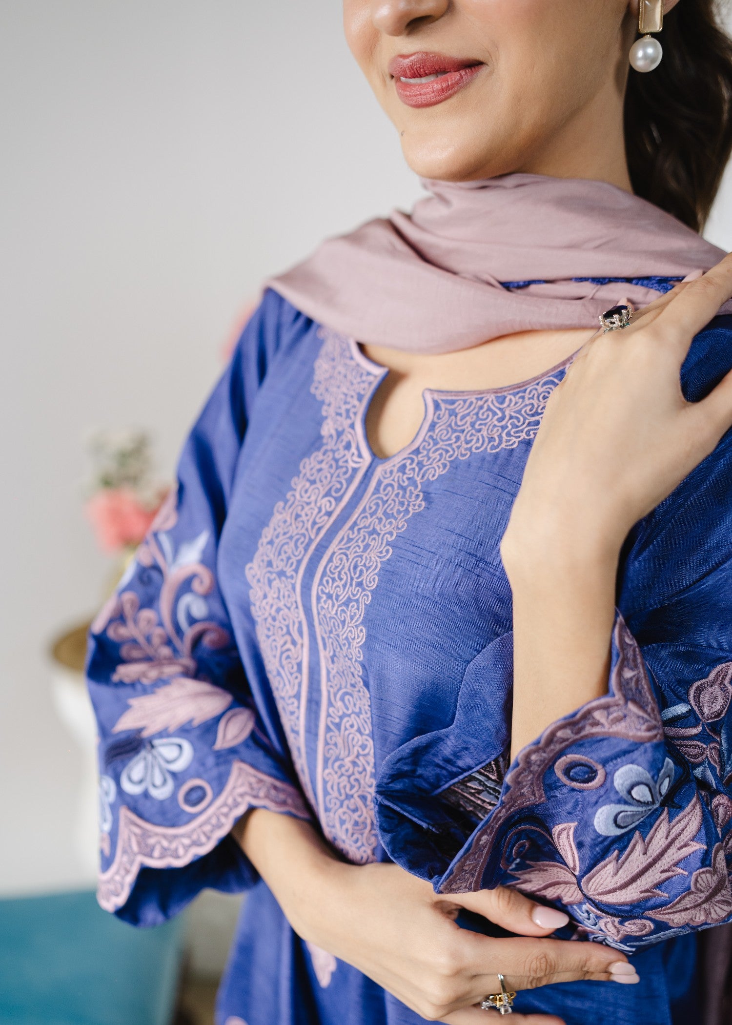 korean raw silk Kurta Set in Blue