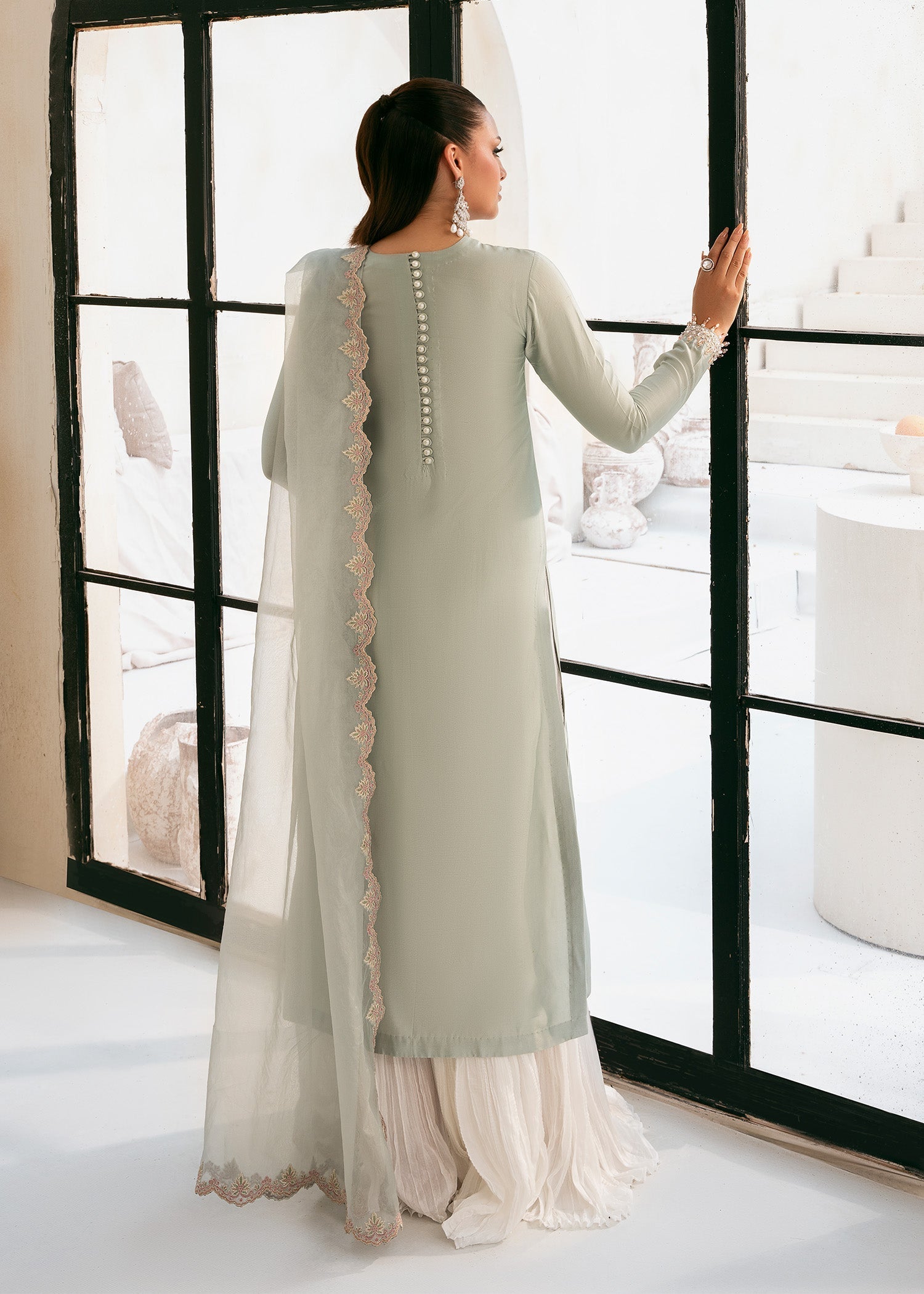 raw silk Sharara in Ice blue