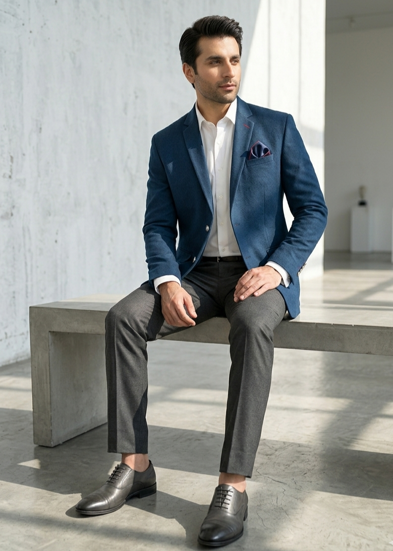 wool Blazer in Yale blue