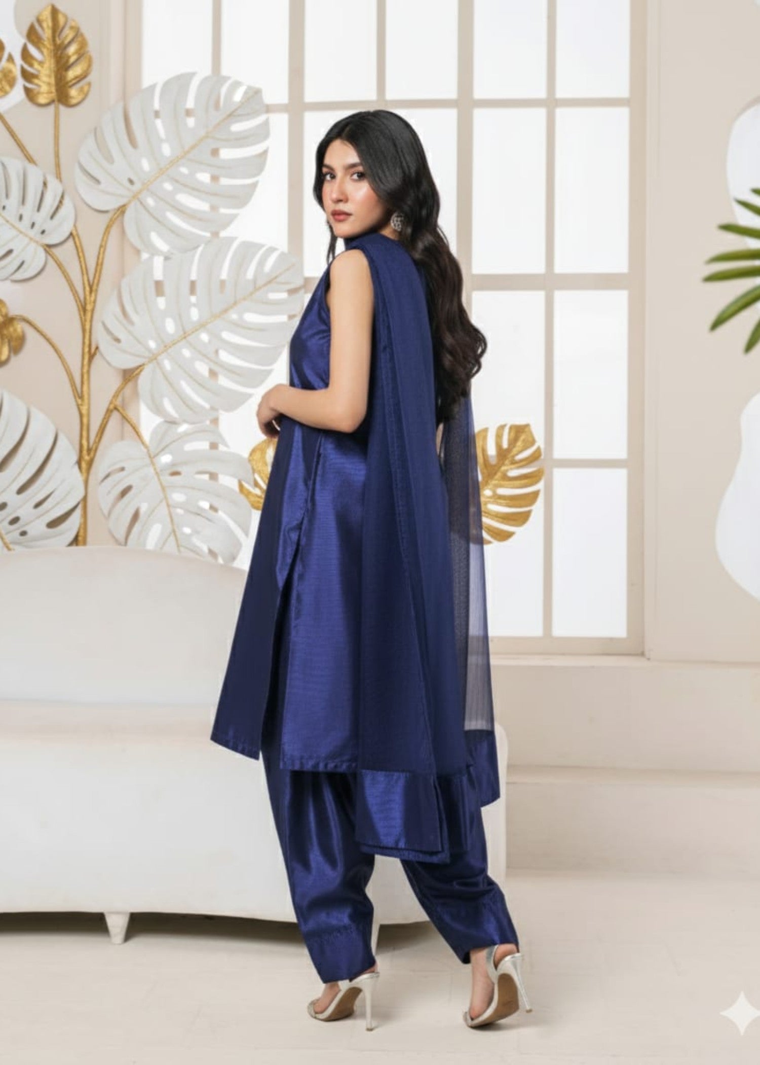 kattan silk Kurta Set in Dark blue