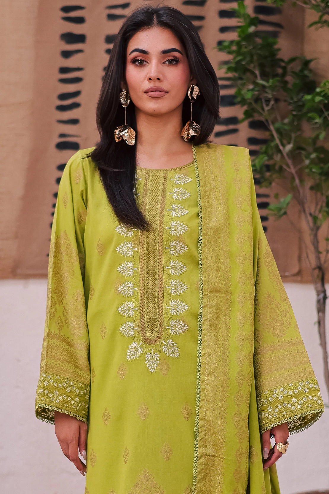 zari cotton Unstitched in Green